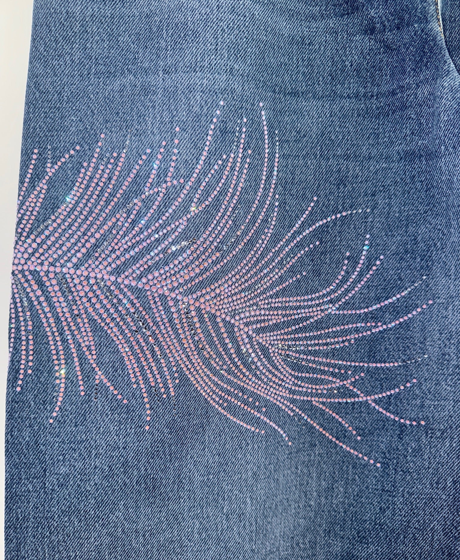 Chanel Blue Wide Leg Jeans Crystal Feather