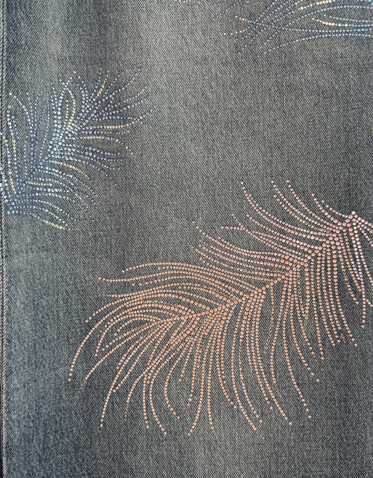 Chanel Blue Wide Leg Jeans Crystal Feather