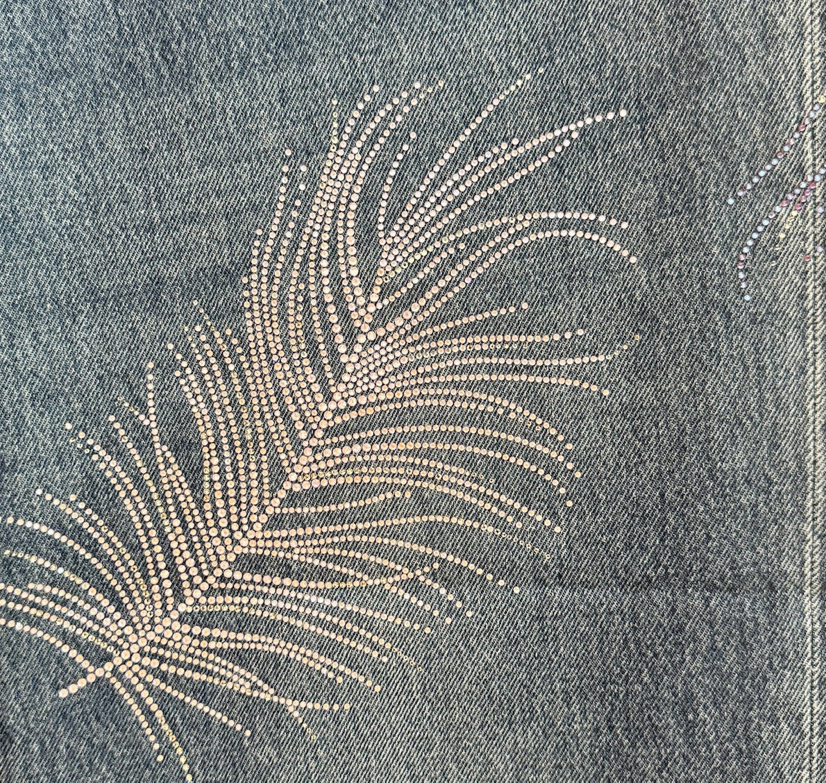 Chanel Blue Wide Leg Jeans Crystal Feather