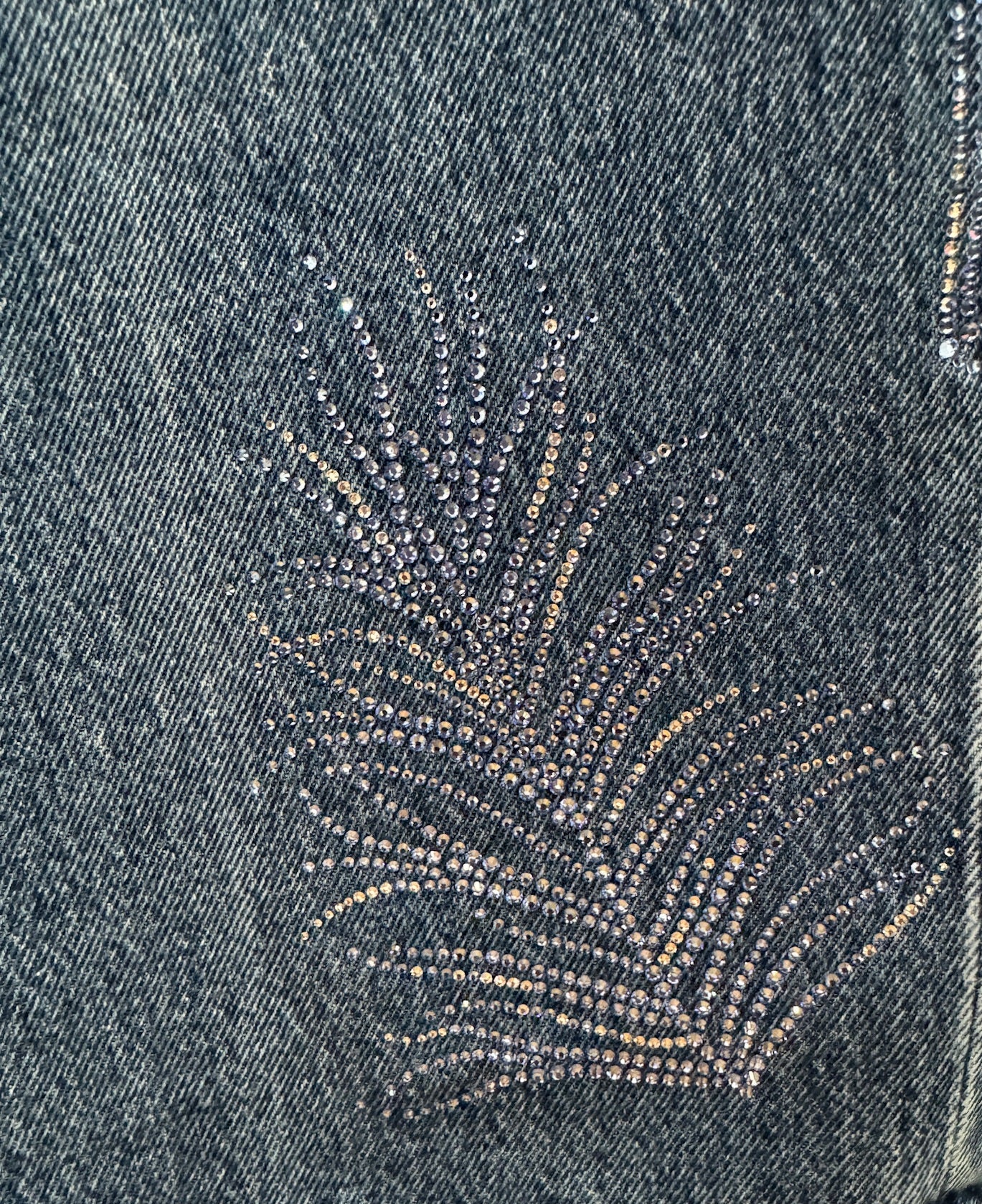 Chanel Blue Wide Leg Jeans Crystal Feather