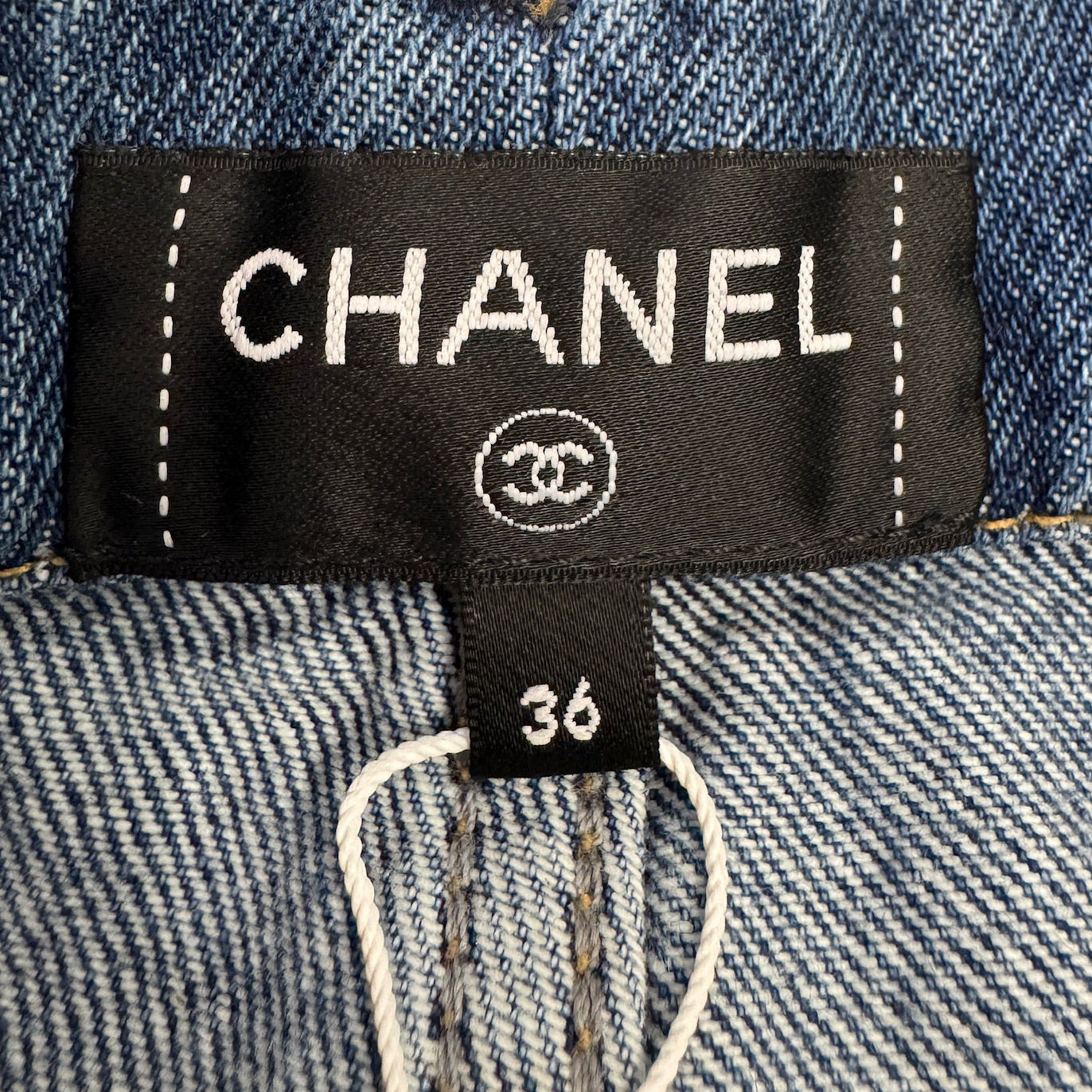 Chanel Blue Wide Leg Jeans Crystal Feather