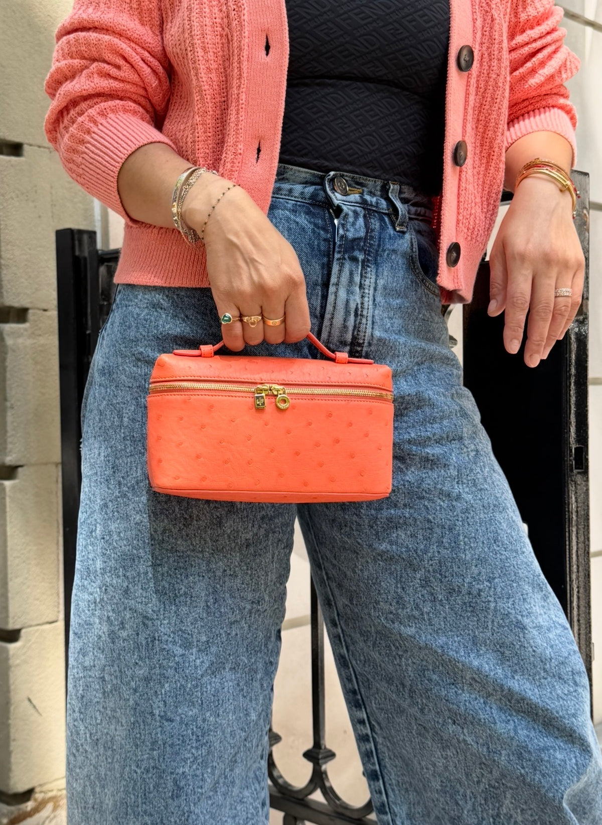 Loro Piana L19 Bright Orange Ostrich Pouch