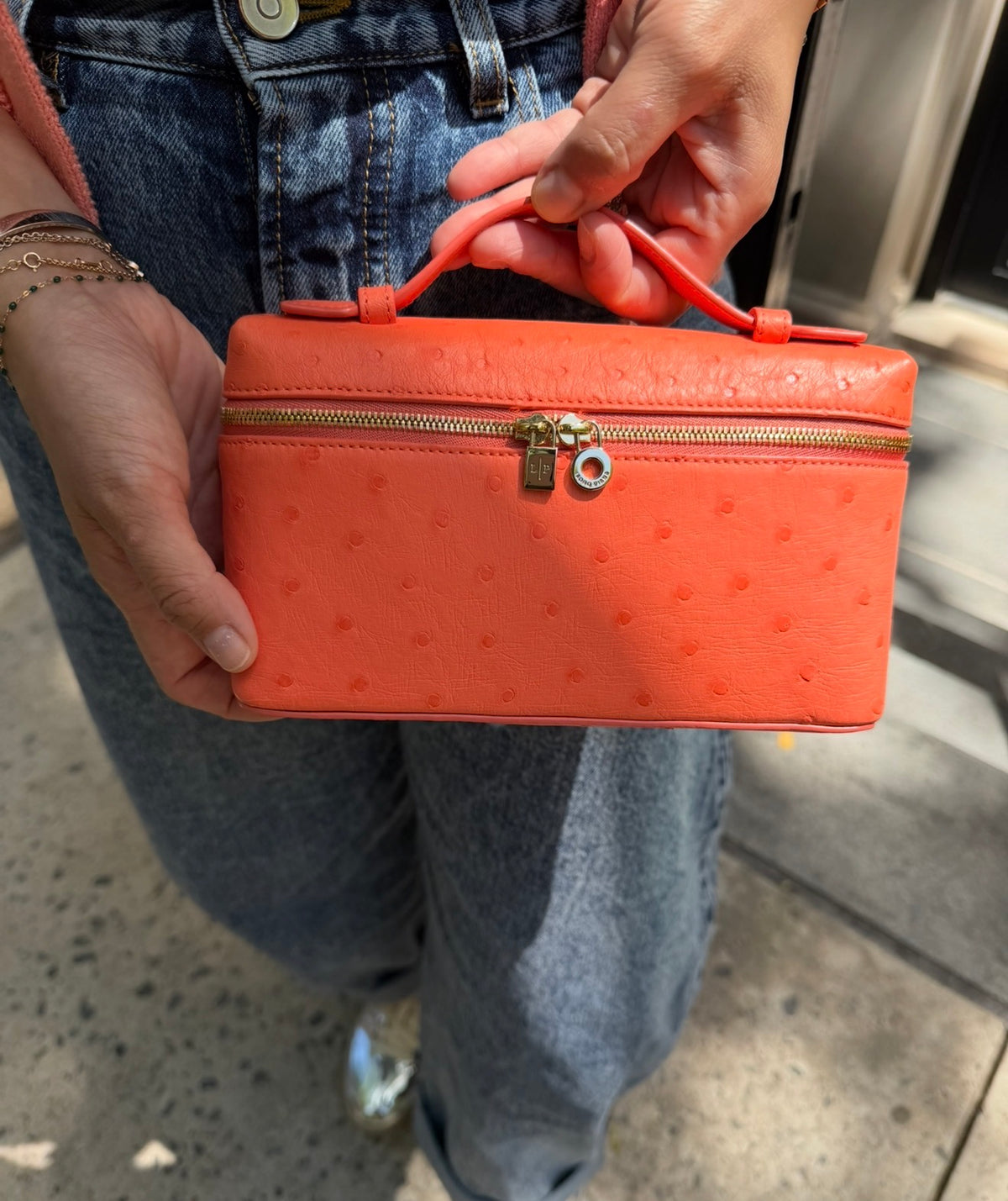 Loro Piana L19 Bright Orange Ostrich Pouch
