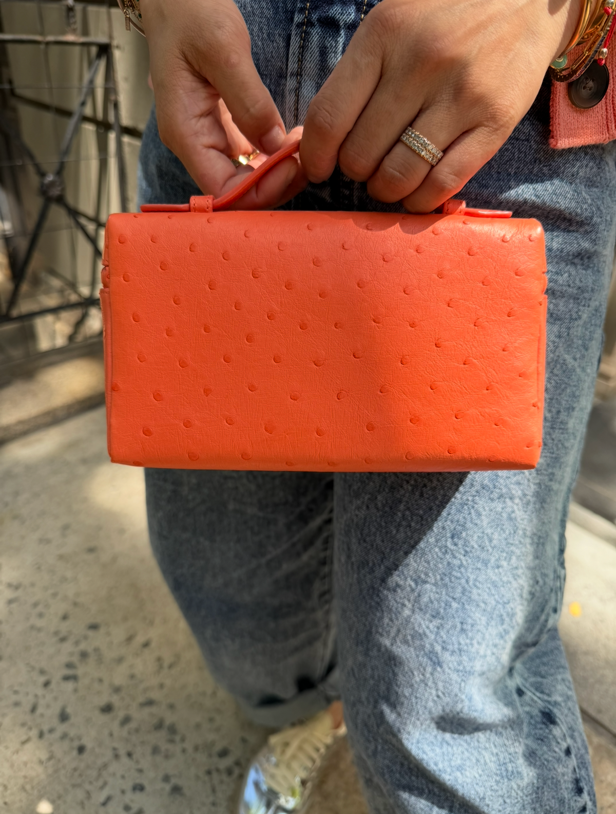 Loro Piana L19 Bright Orange Ostrich Pouch