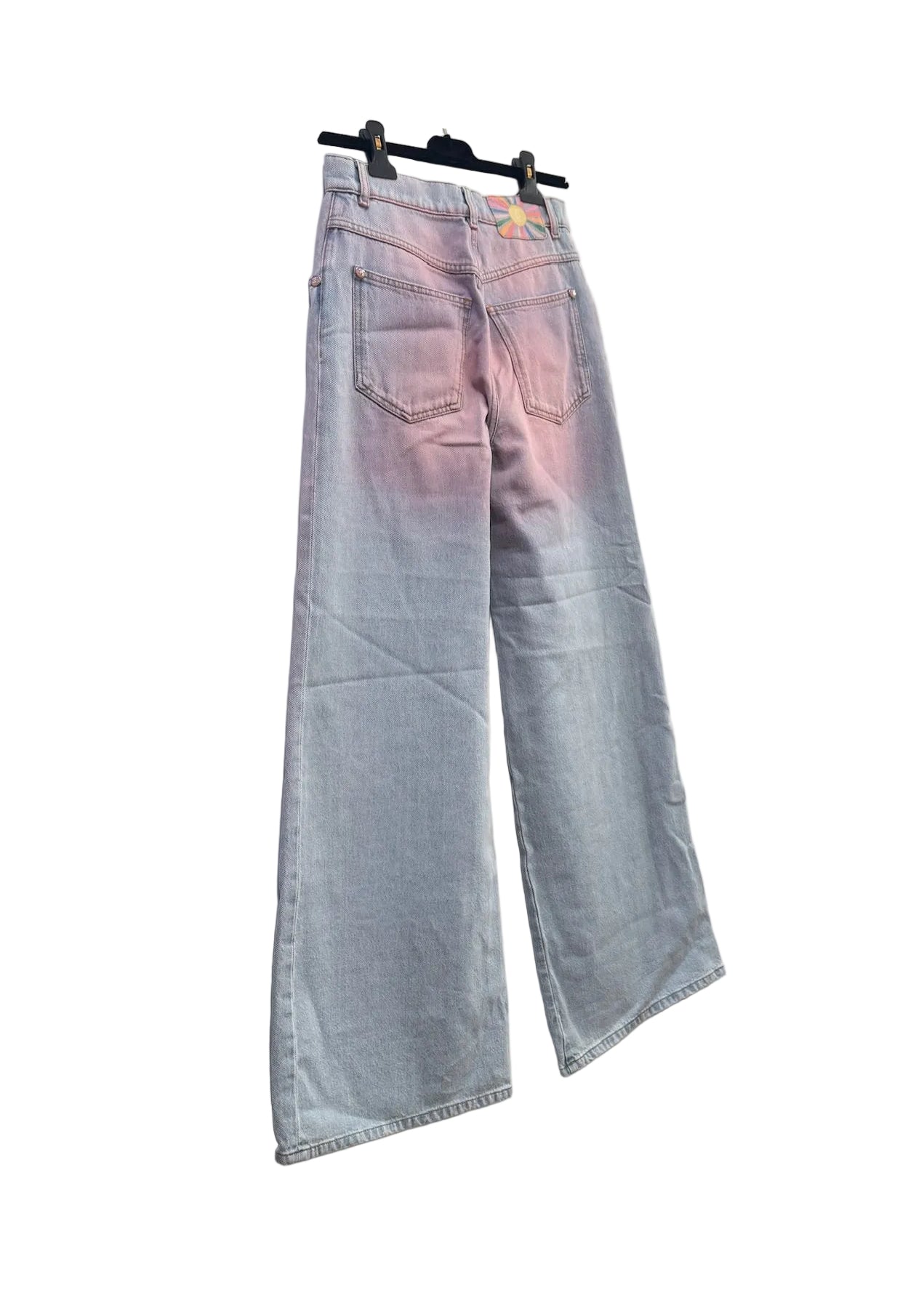 Chanel Blue Denim Pink Tie Dye Wide Leg Jeans