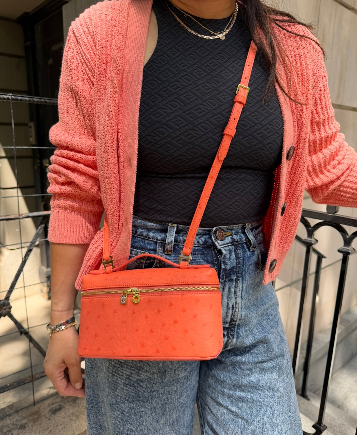 Loro Piana L19 Bright Orange Ostrich Pouch