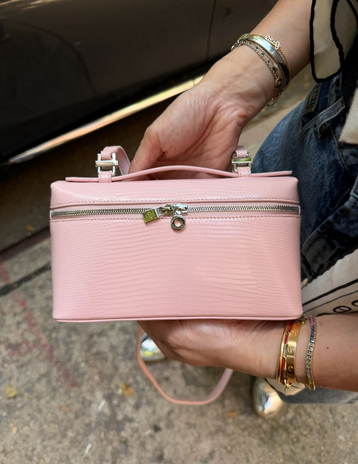Loro Piana Rose Baby Pink Lizard L19 Pouch