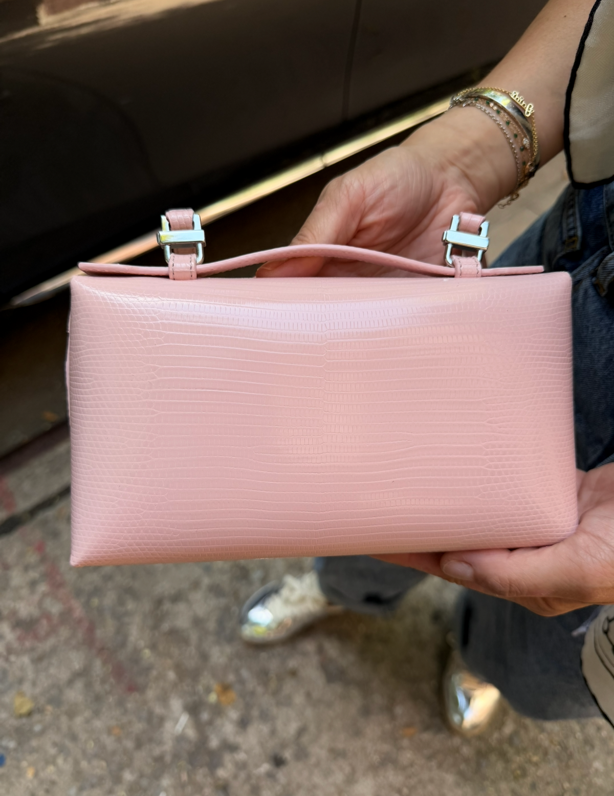 Loro Piana Rose Baby Pink Lizard L19 Pouch