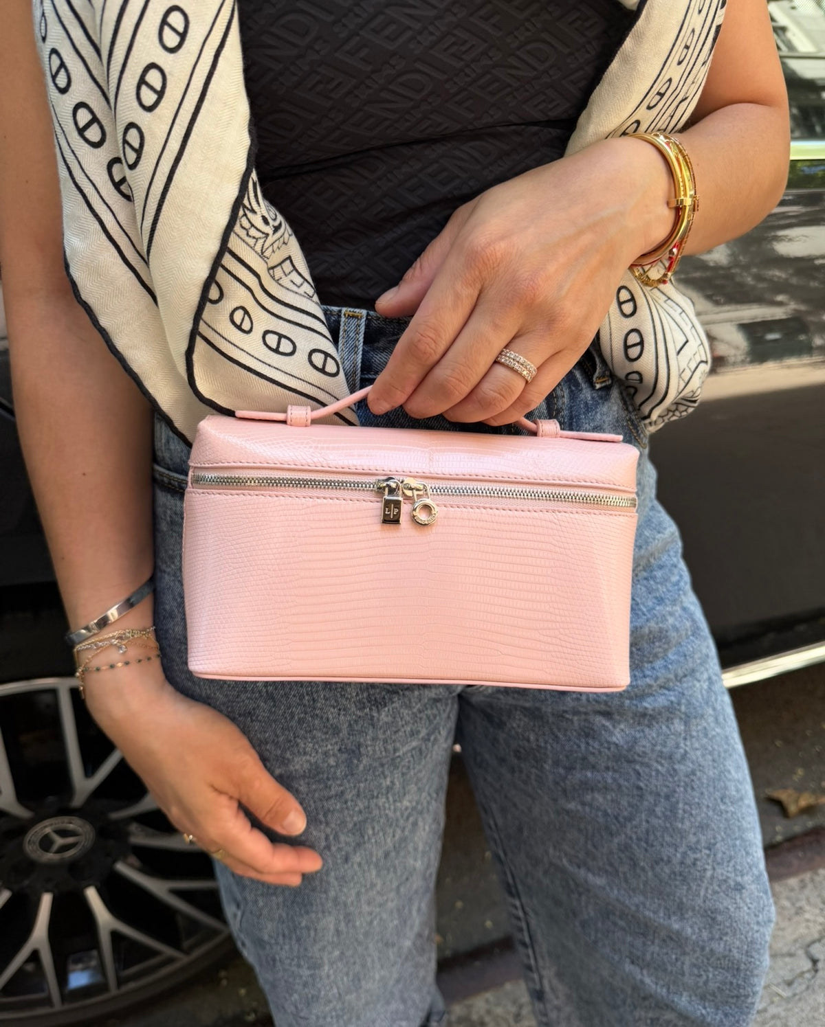 Loro Piana Rose Baby Pink Lizard L19 Pouch