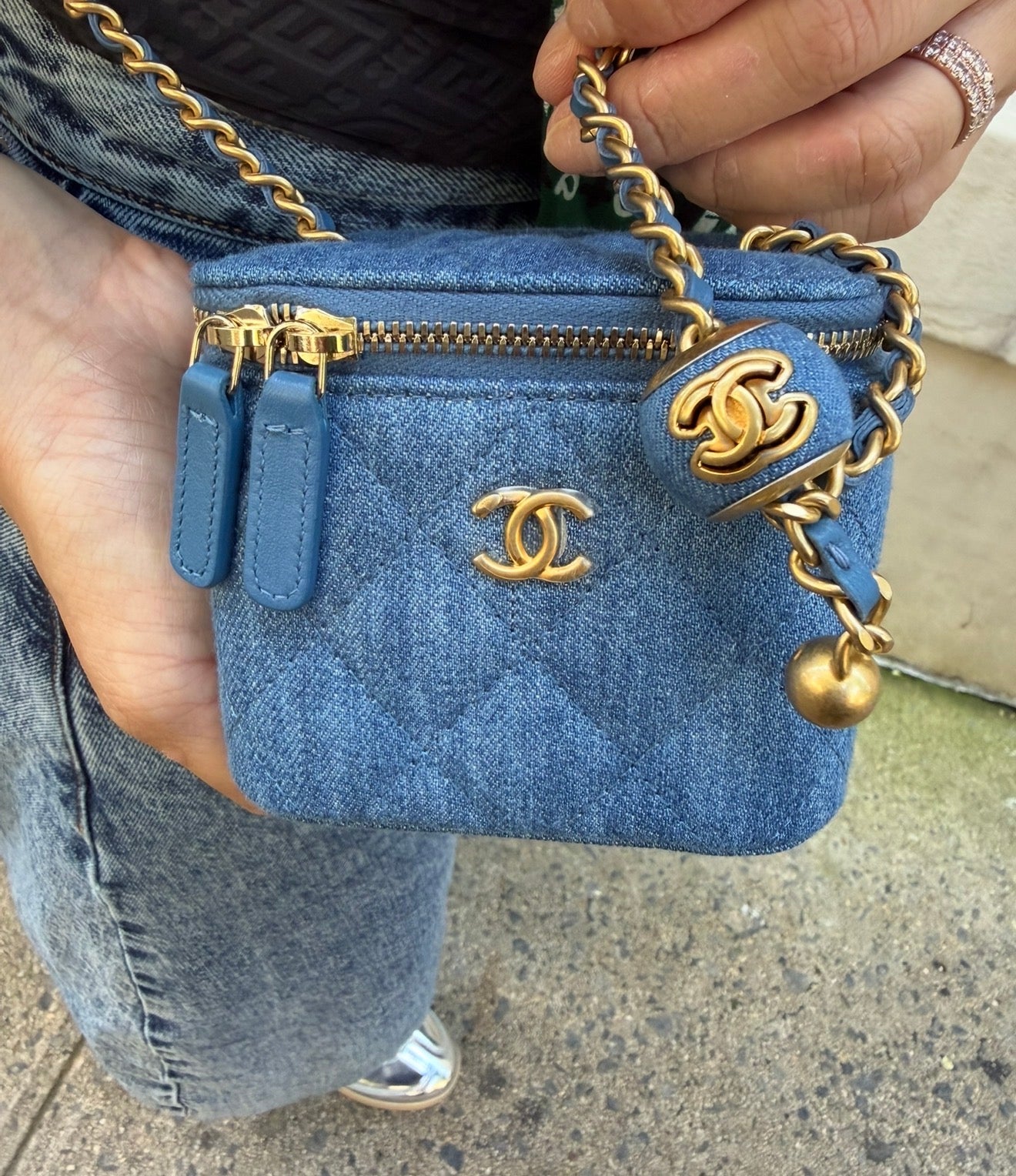 Chanel Blue Denim Pearl Crush Mini Vanity Bag