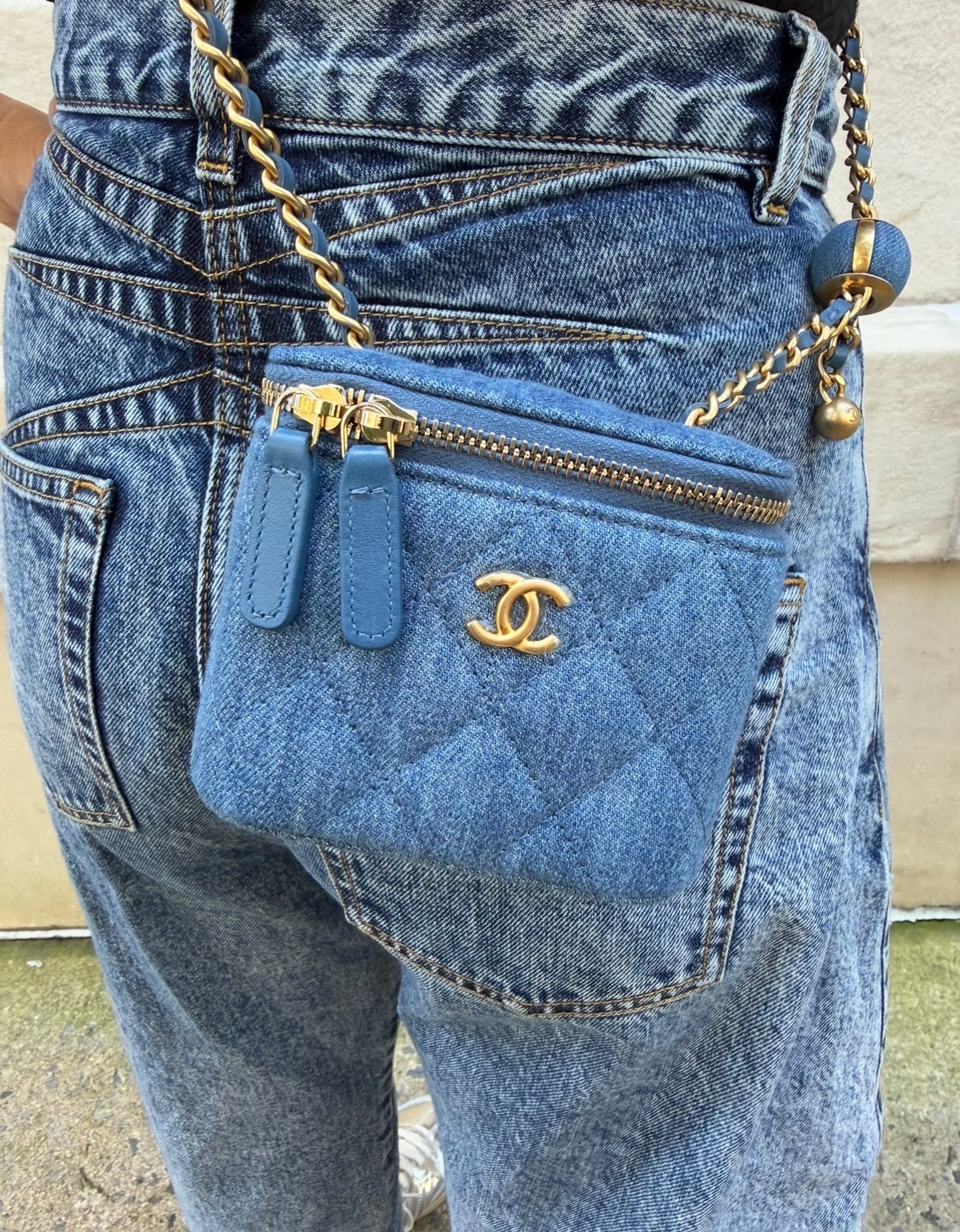 Chanel Blue Denim Pearl Crush Mini Vanity Bag
