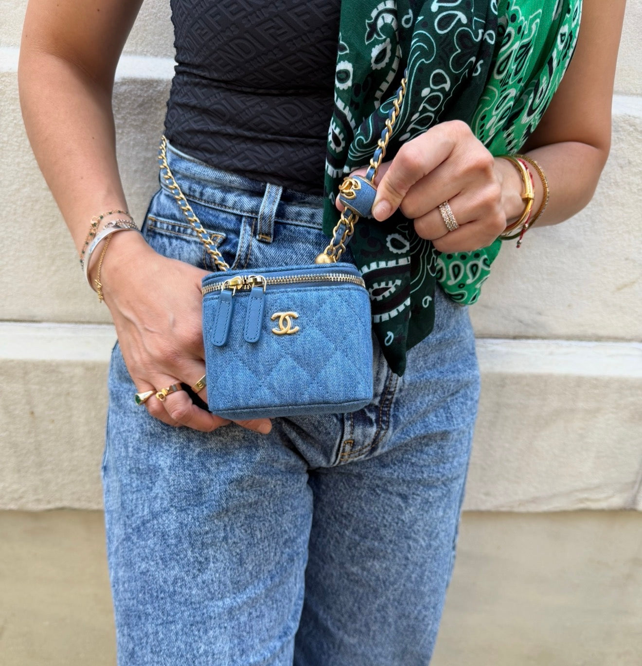 Chanel Blue Denim Pearl Crush Mini Vanity Bag
