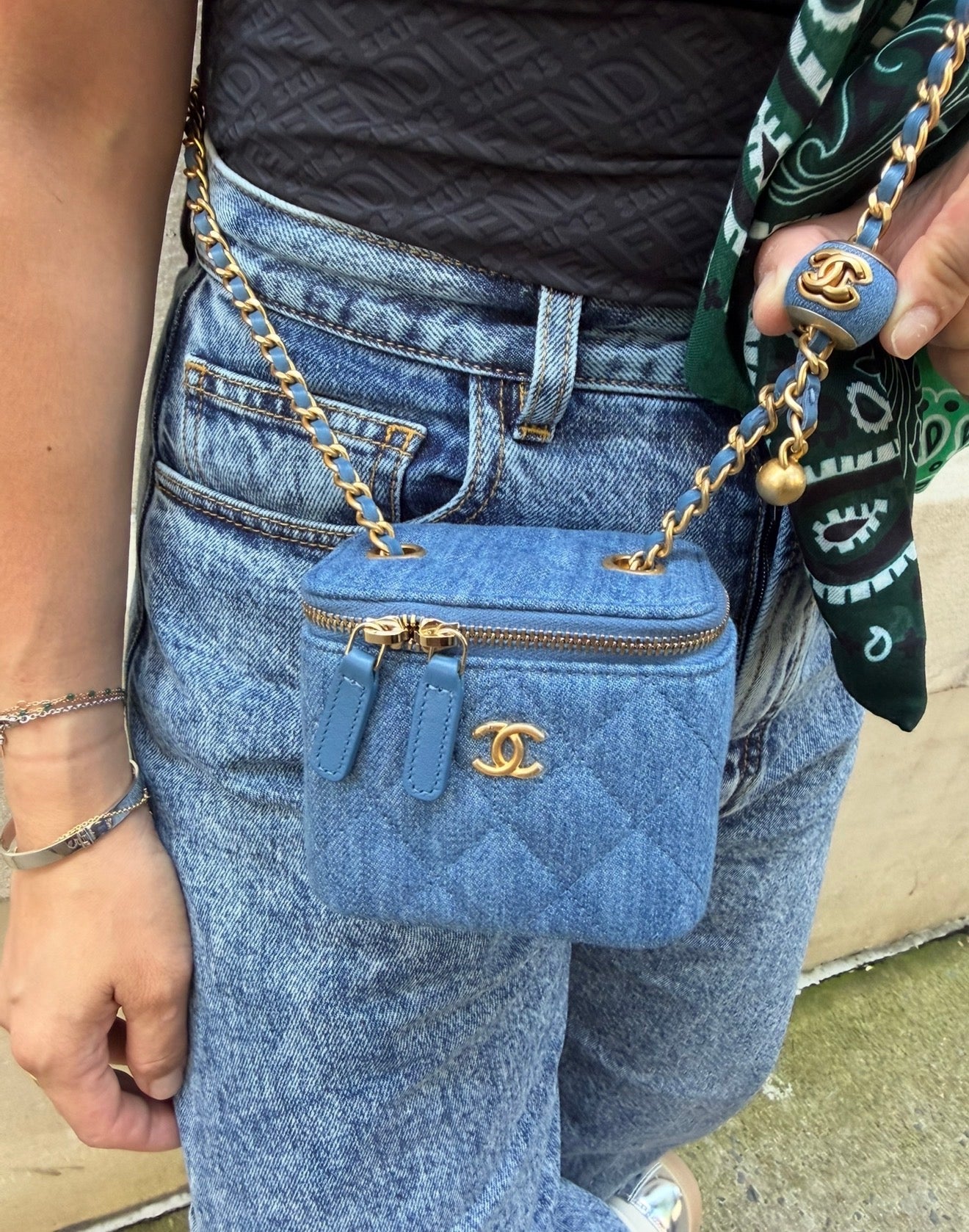 Chanel Blue Denim Pearl Crush Mini Vanity Bag