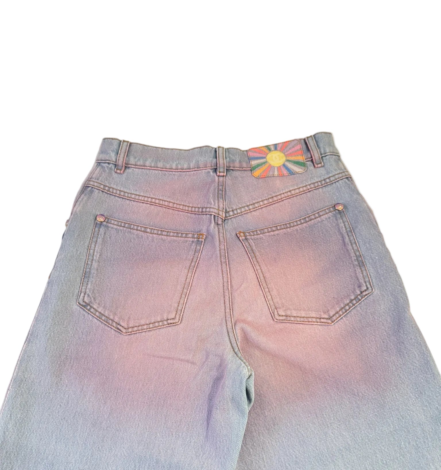 Chanel Blue Denim Pink Tie Dye Wide Leg Jeans