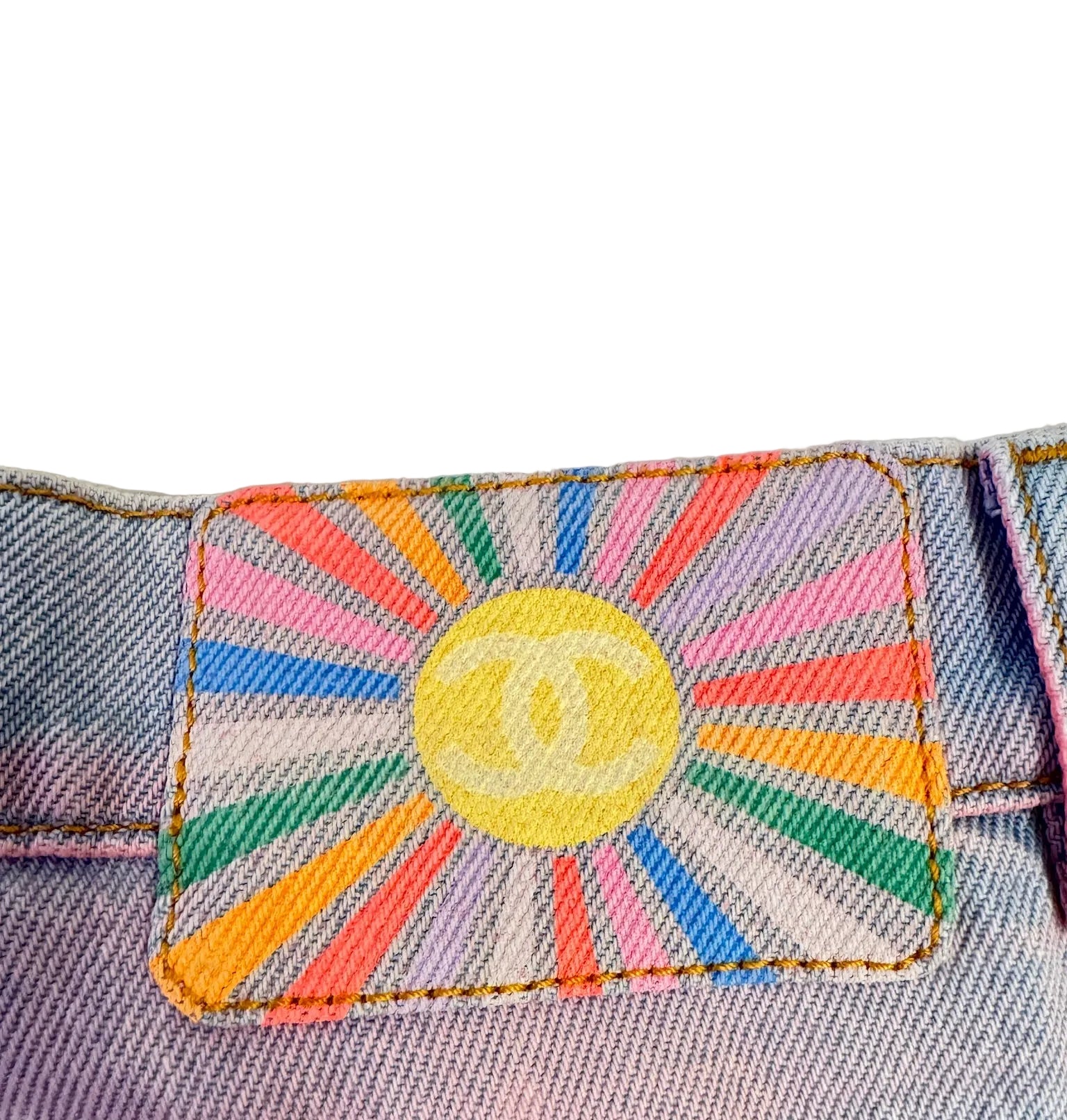 Chanel Blue Denim Pink Tie Dye Wide Leg Jeans