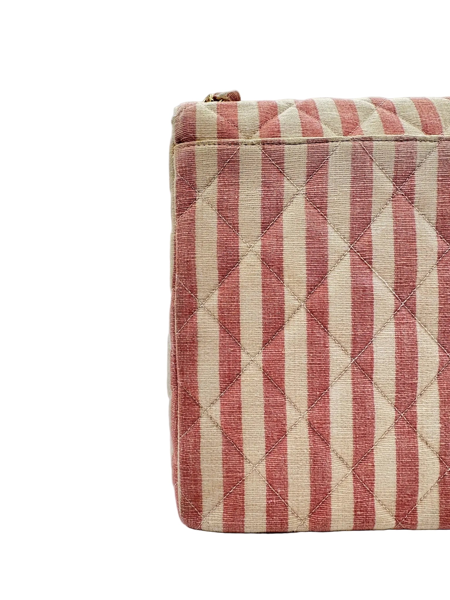 CHANEL 1990s Vintage Pink and White Stripe Flapbag