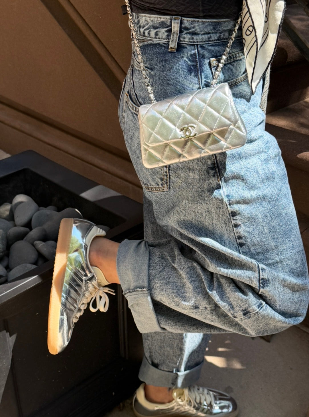 CHANEL Silver Metallic Micro Flapbag