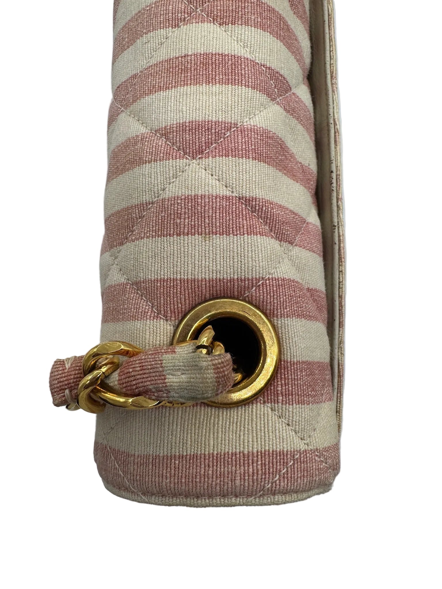 CHANEL 1990s Vintage Pink and White Stripe Flapbag