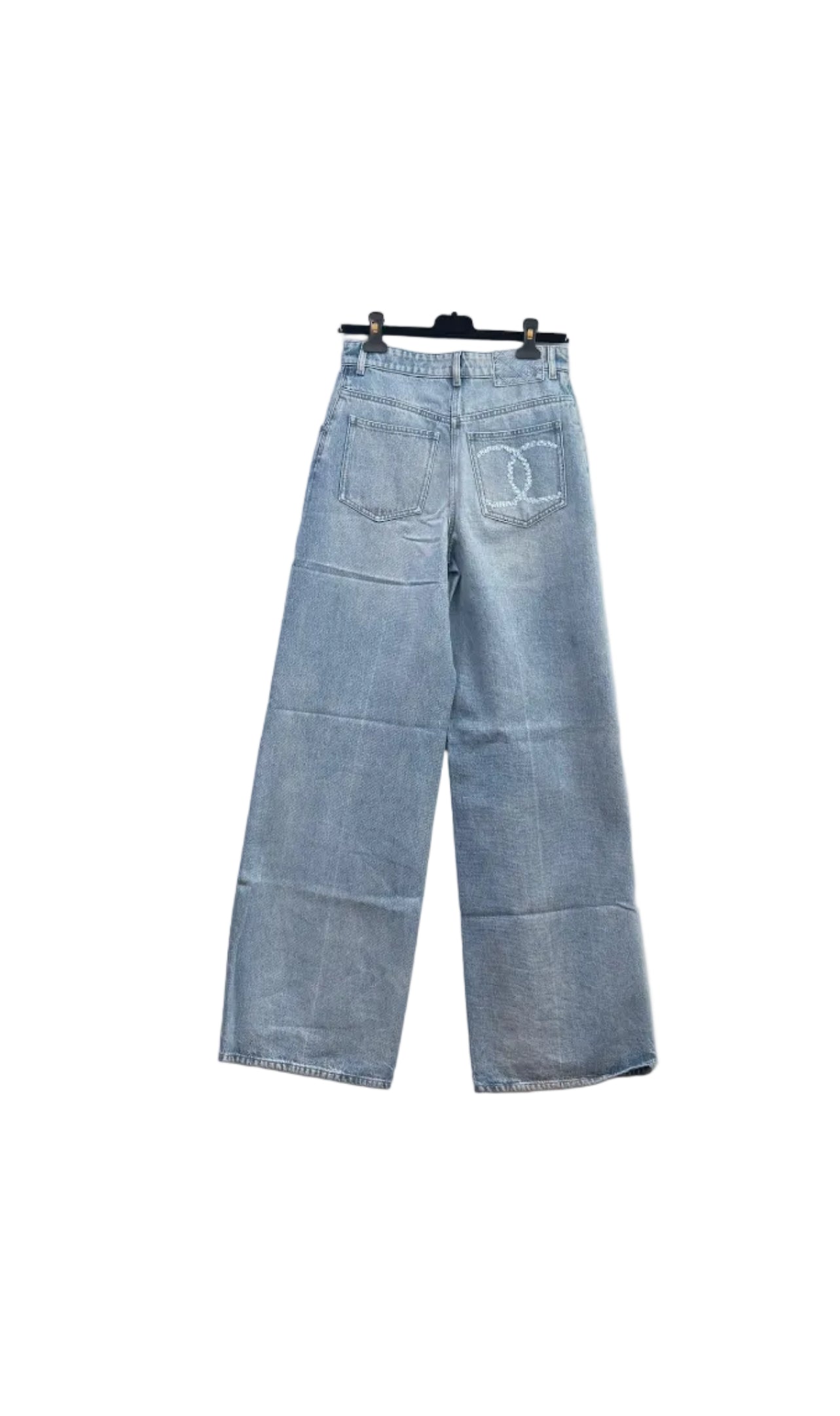 CHANEL Light Blue Wide Leg Jeans Light Blue CC Sequins
