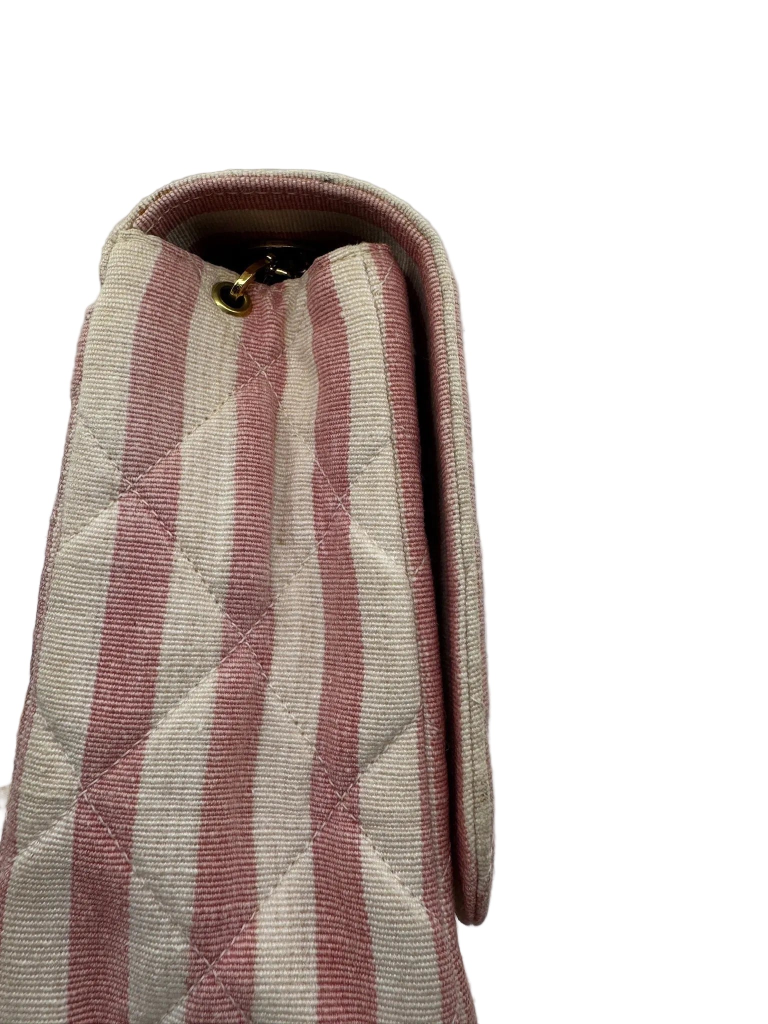 CHANEL 1990s Vintage Pink and White Stripe Flapbag