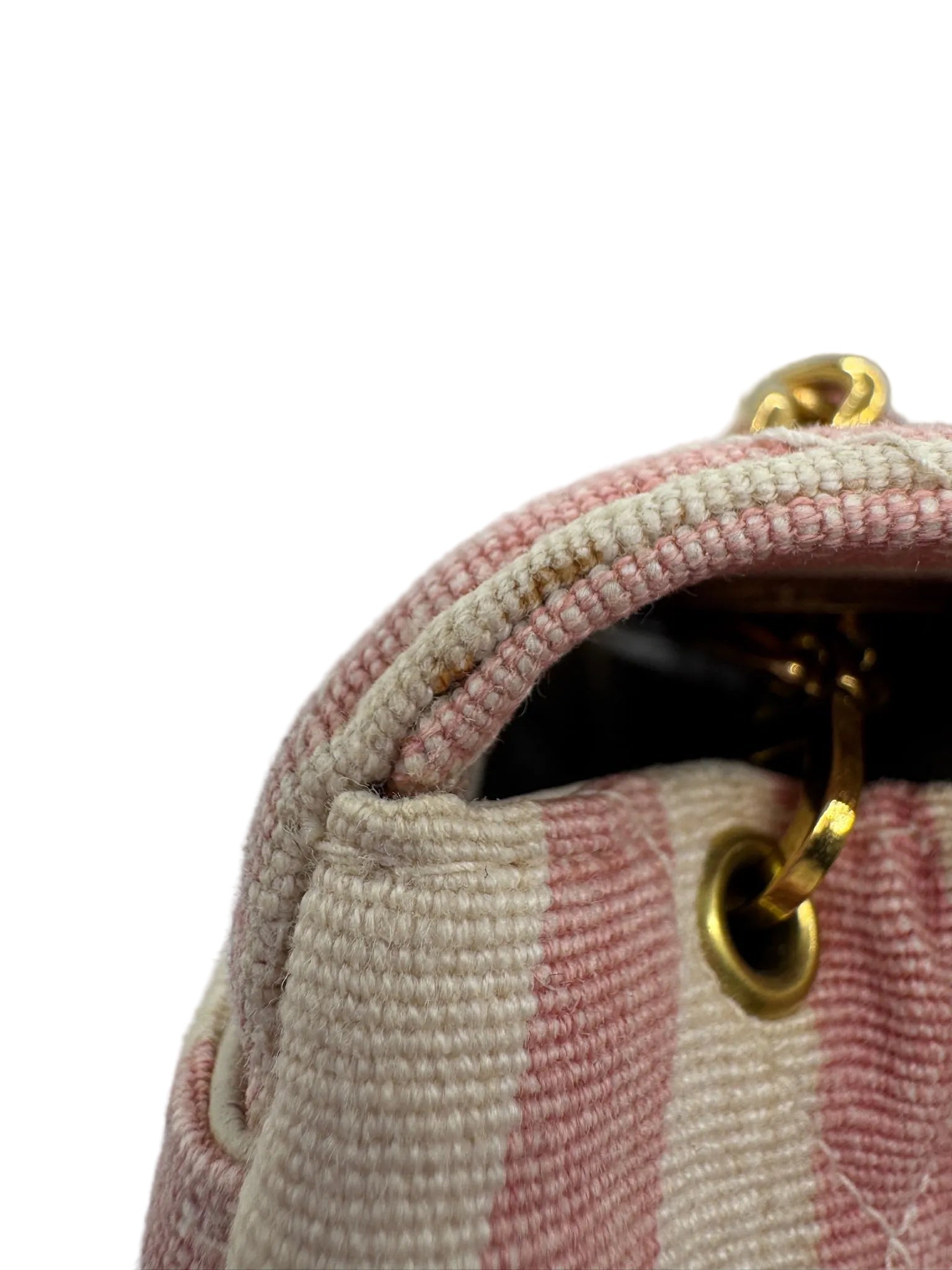 CHANEL 1990s Vintage Pink and White Stripe Flapbag