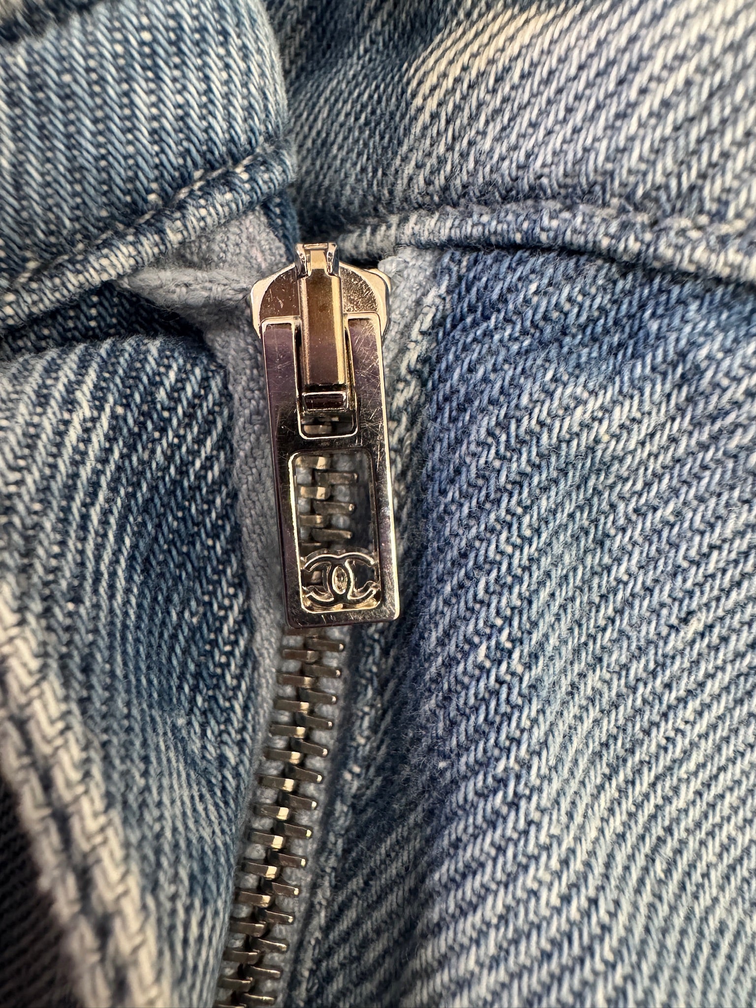 CHANEL Light Blue Wide Leg Jeans Light Blue CC Sequins