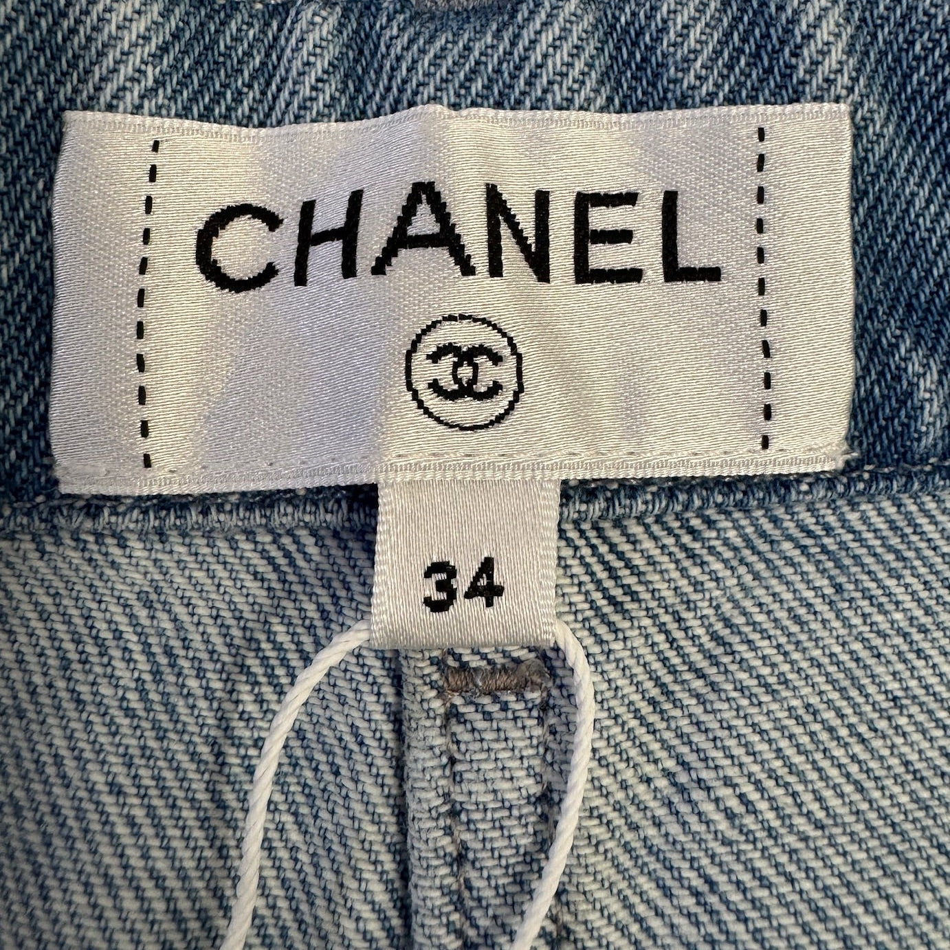 CHANEL Light Blue Wide Leg Jeans Light Blue CC Sequins
