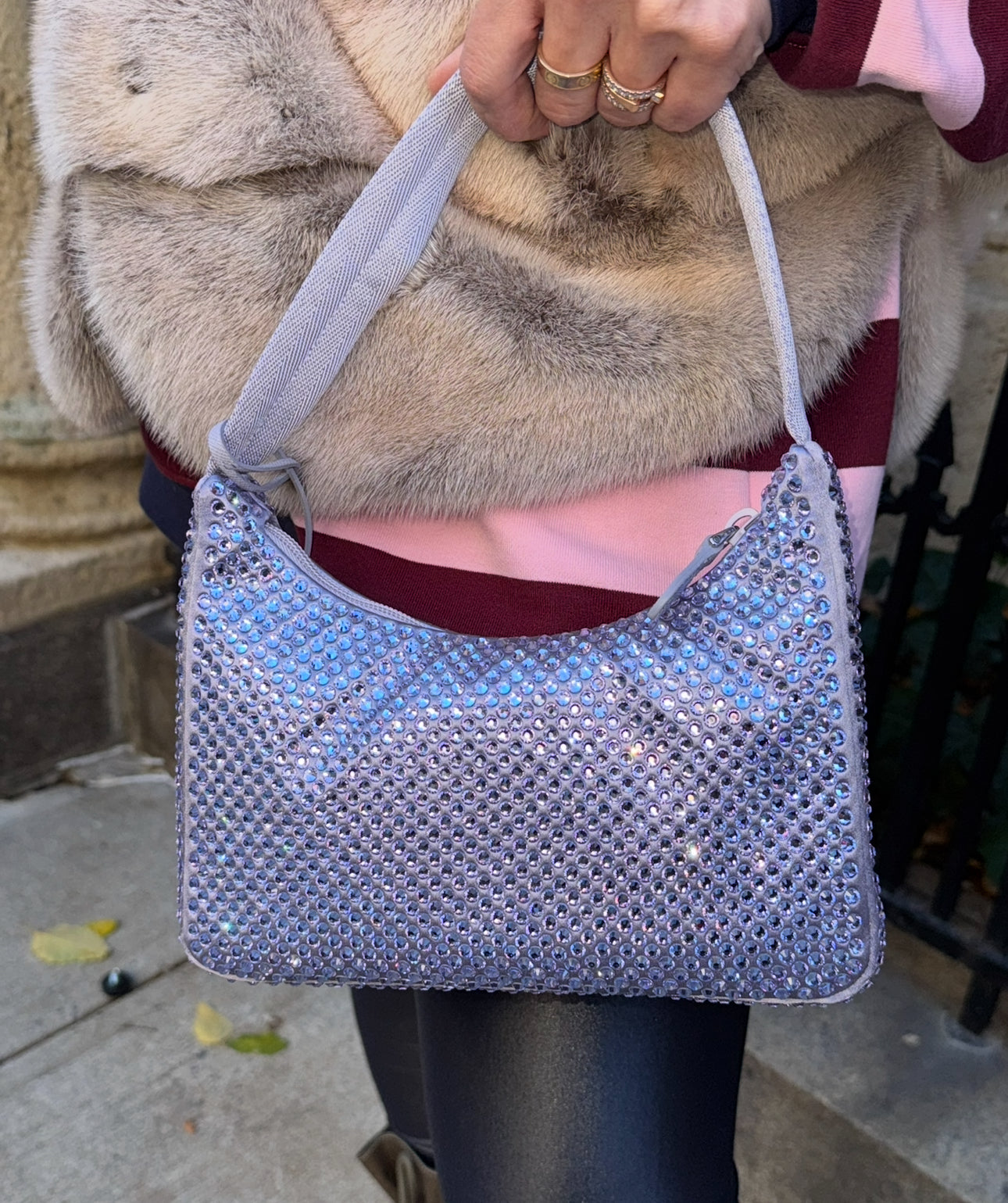 PRADA パープル系 レザーポーチ Prada Purple Crystal Mini Re-Edition Bag