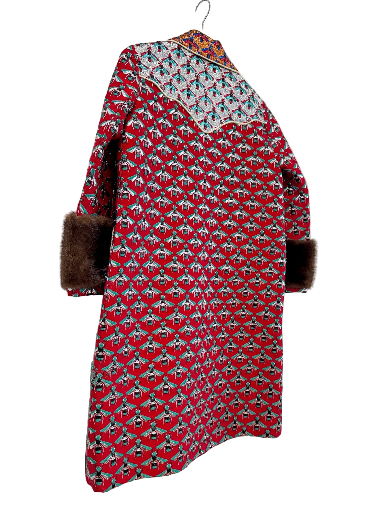GUCCI Metallic Multicolor Coat with Bees and Mink on Cuffs