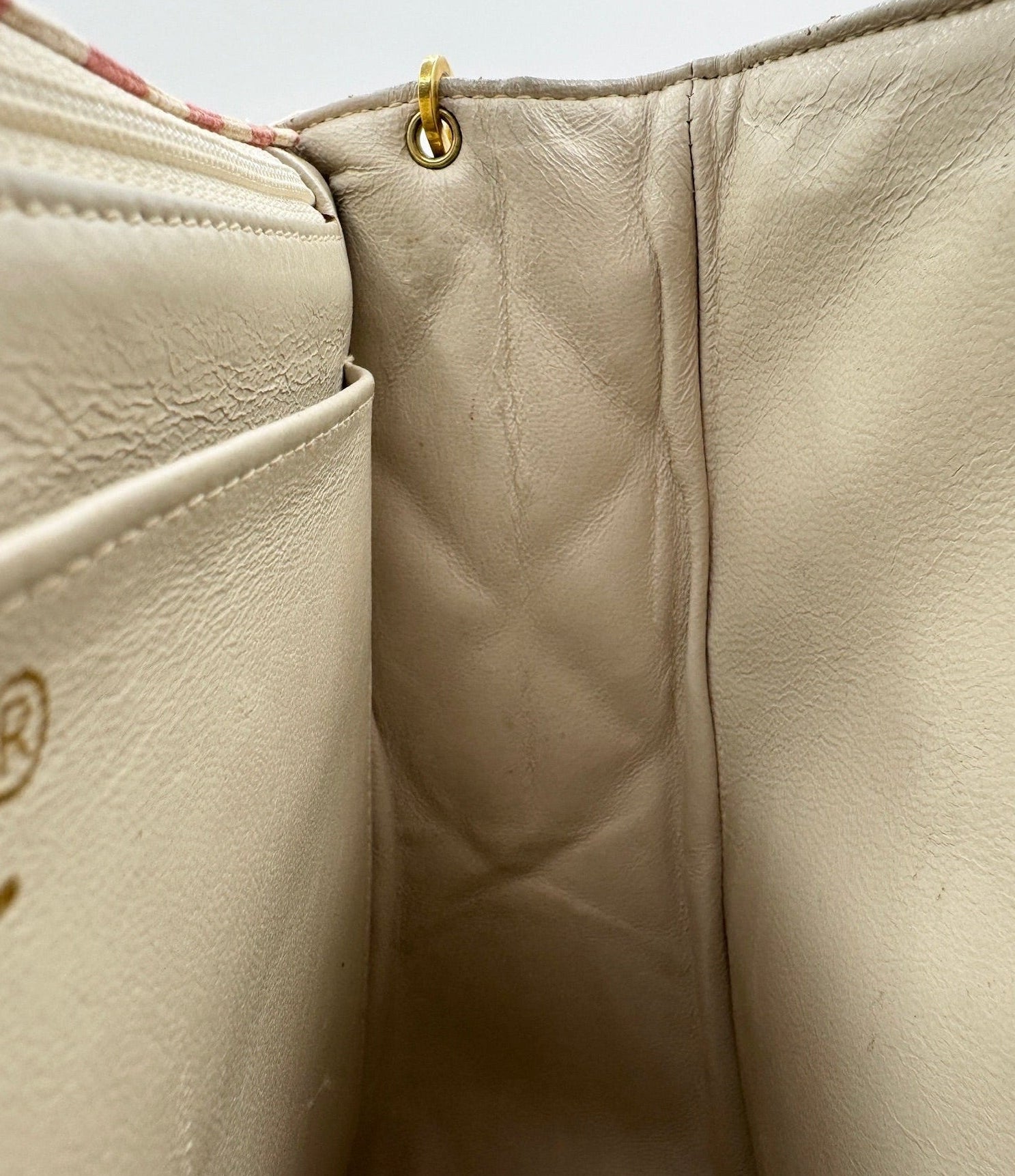 CHANEL 1990s Vintage Pink and White Stripe Flapbag