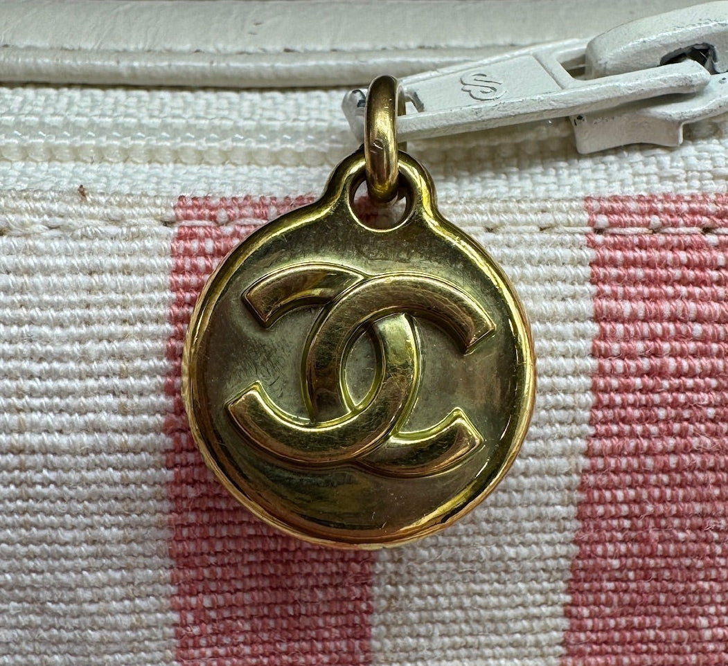 CHANEL 1990s Vintage Pink and White Stripe Flapbag