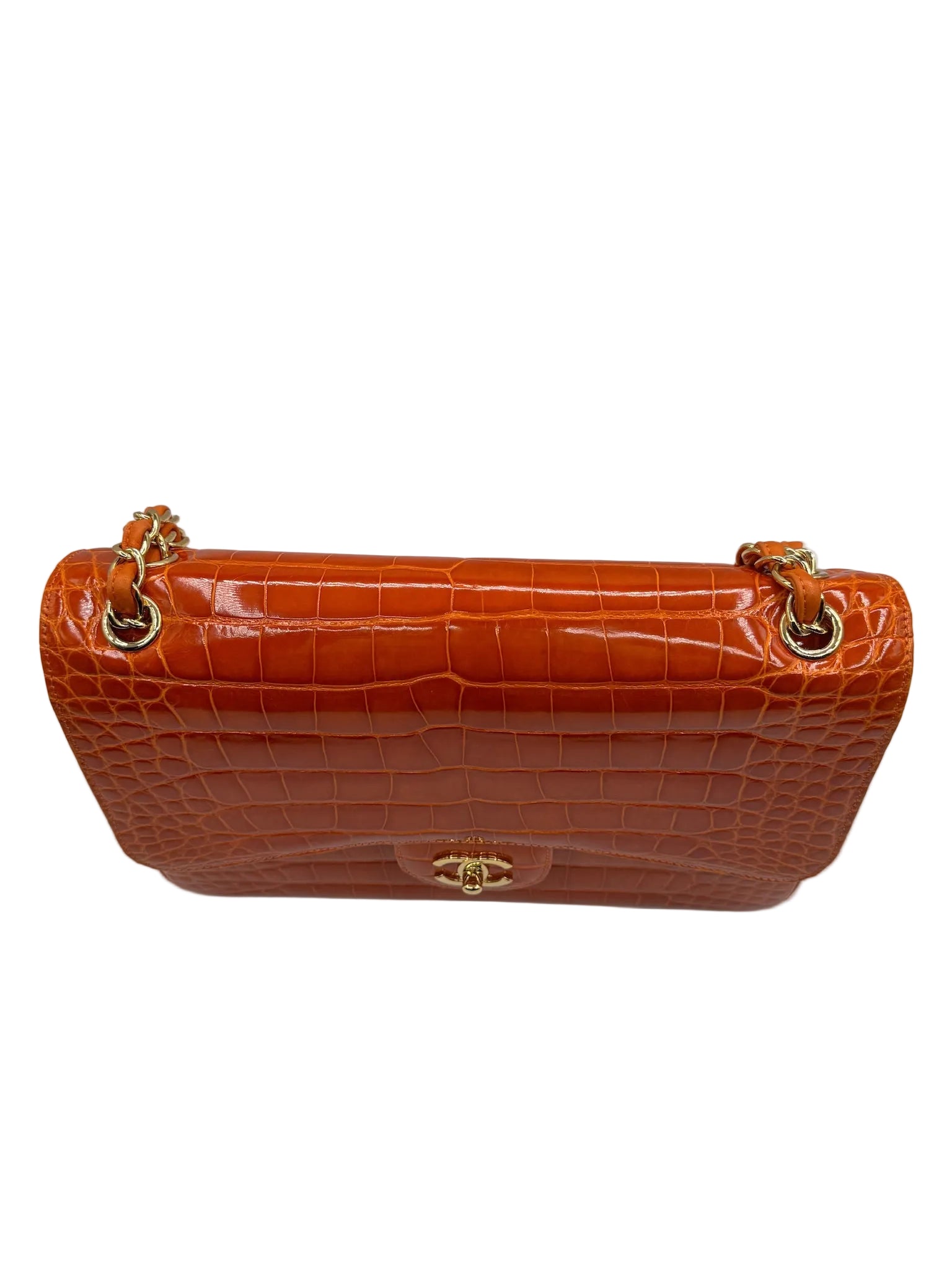 Chanel Orange Alligator Large Classic Double Flapbag
