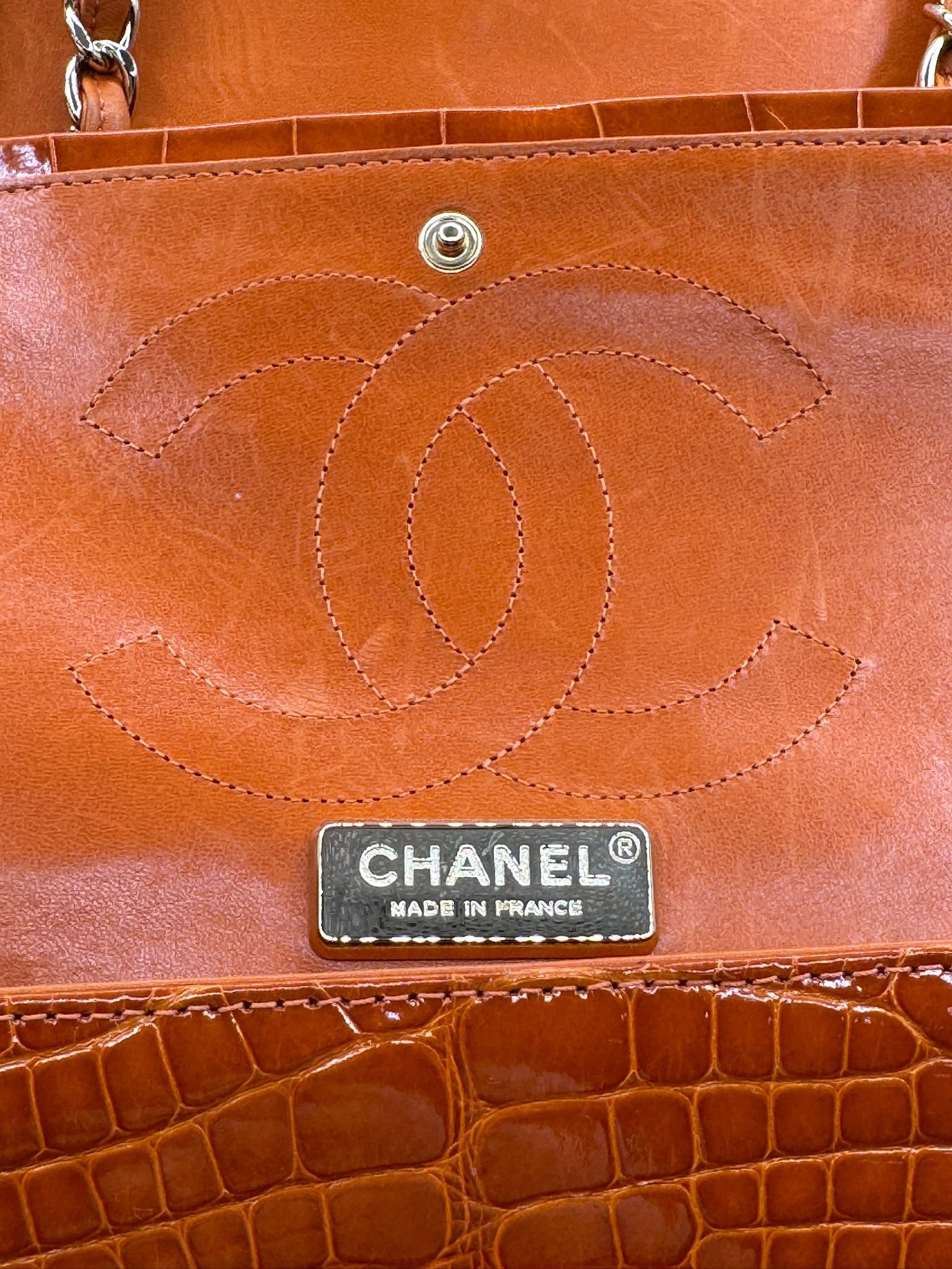 Chanel Orange Alligator Large Classic Double Flapbag