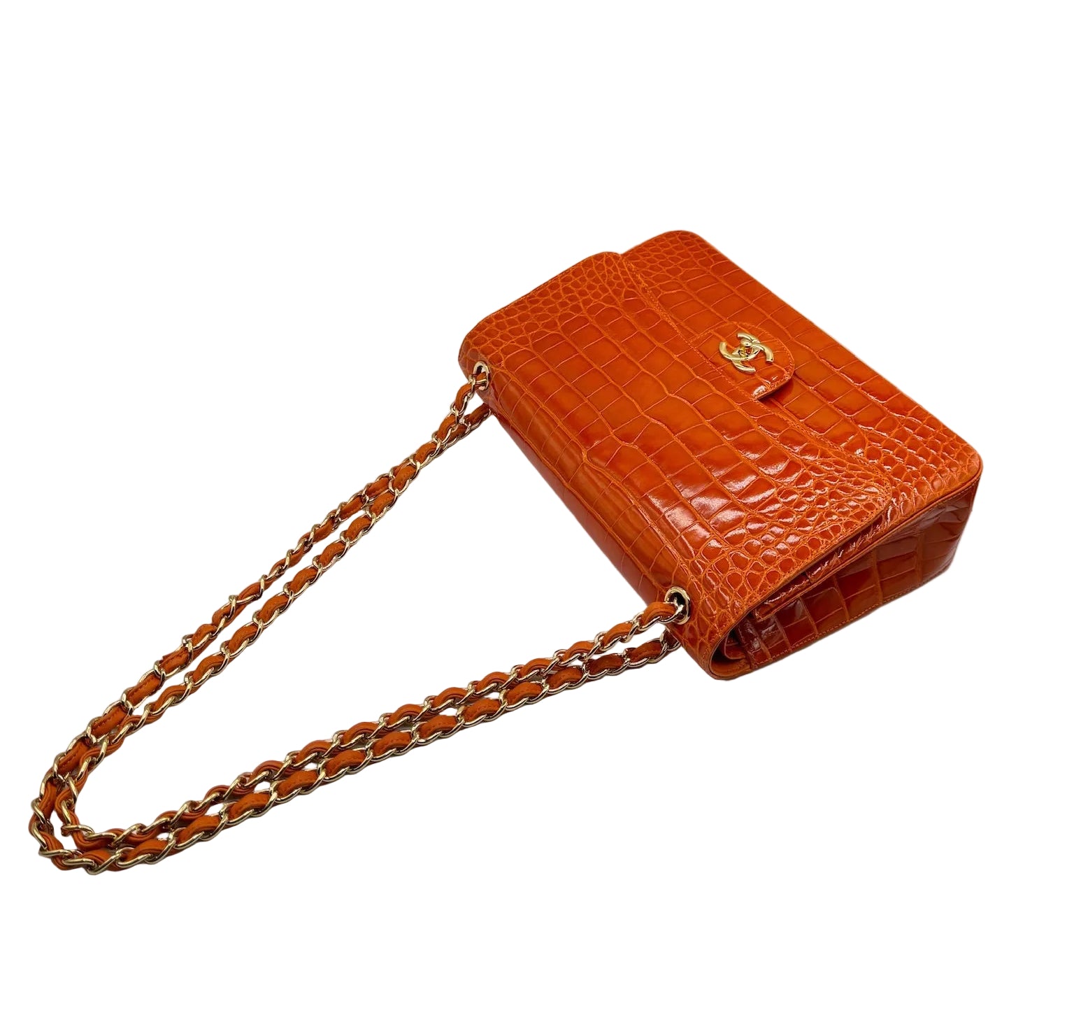 Chanel Orange Alligator Large Classic Double Flapbag