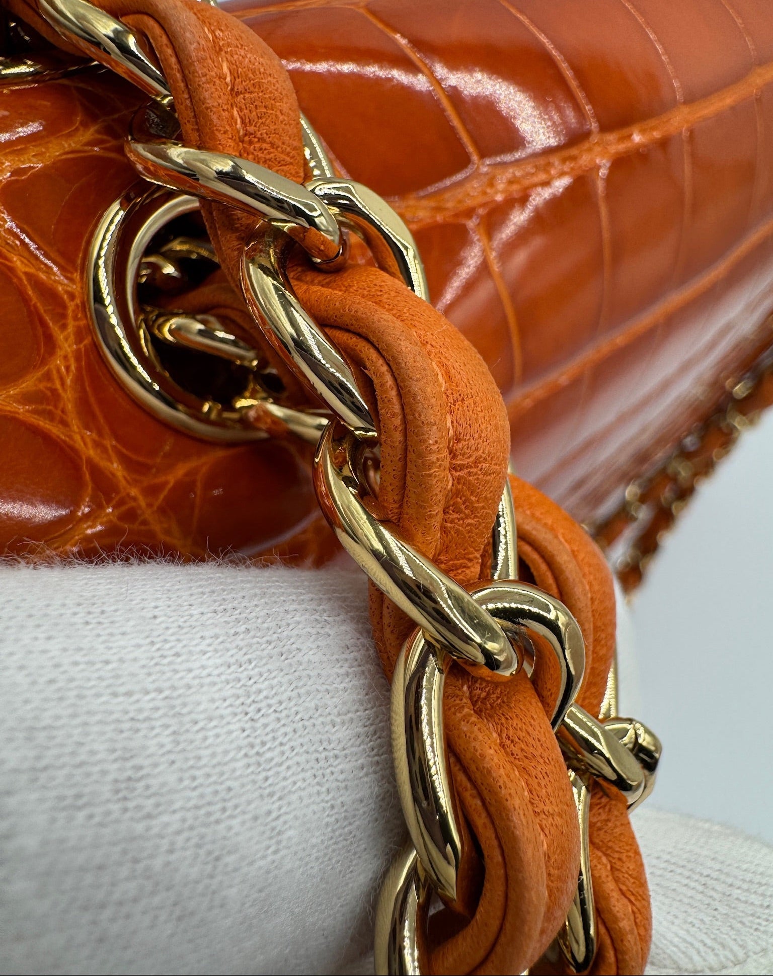 Chanel Orange Alligator Large Classic Double Flapbag