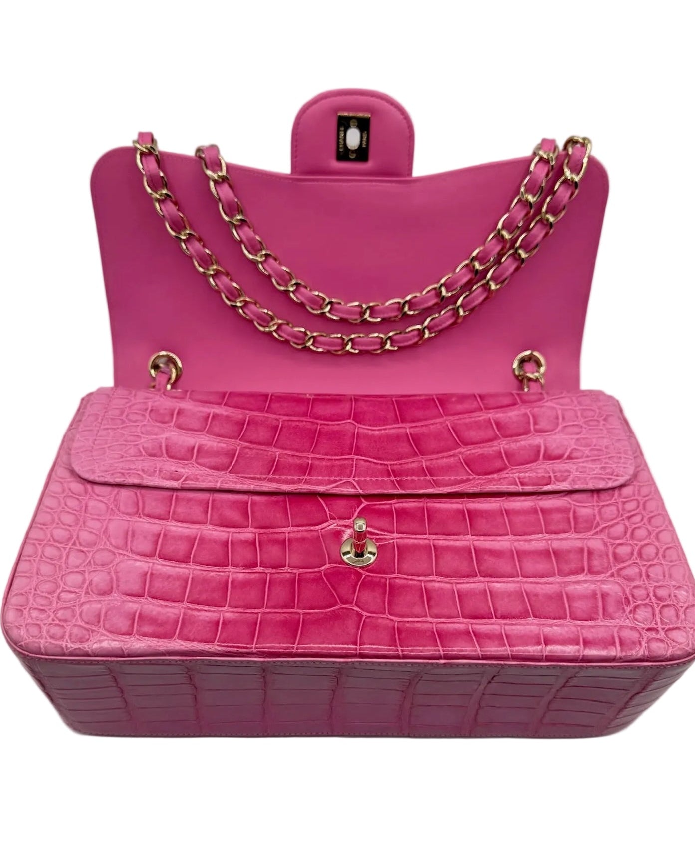 Chanel Pink Ombre Alligator Large Classic Double Flapbag