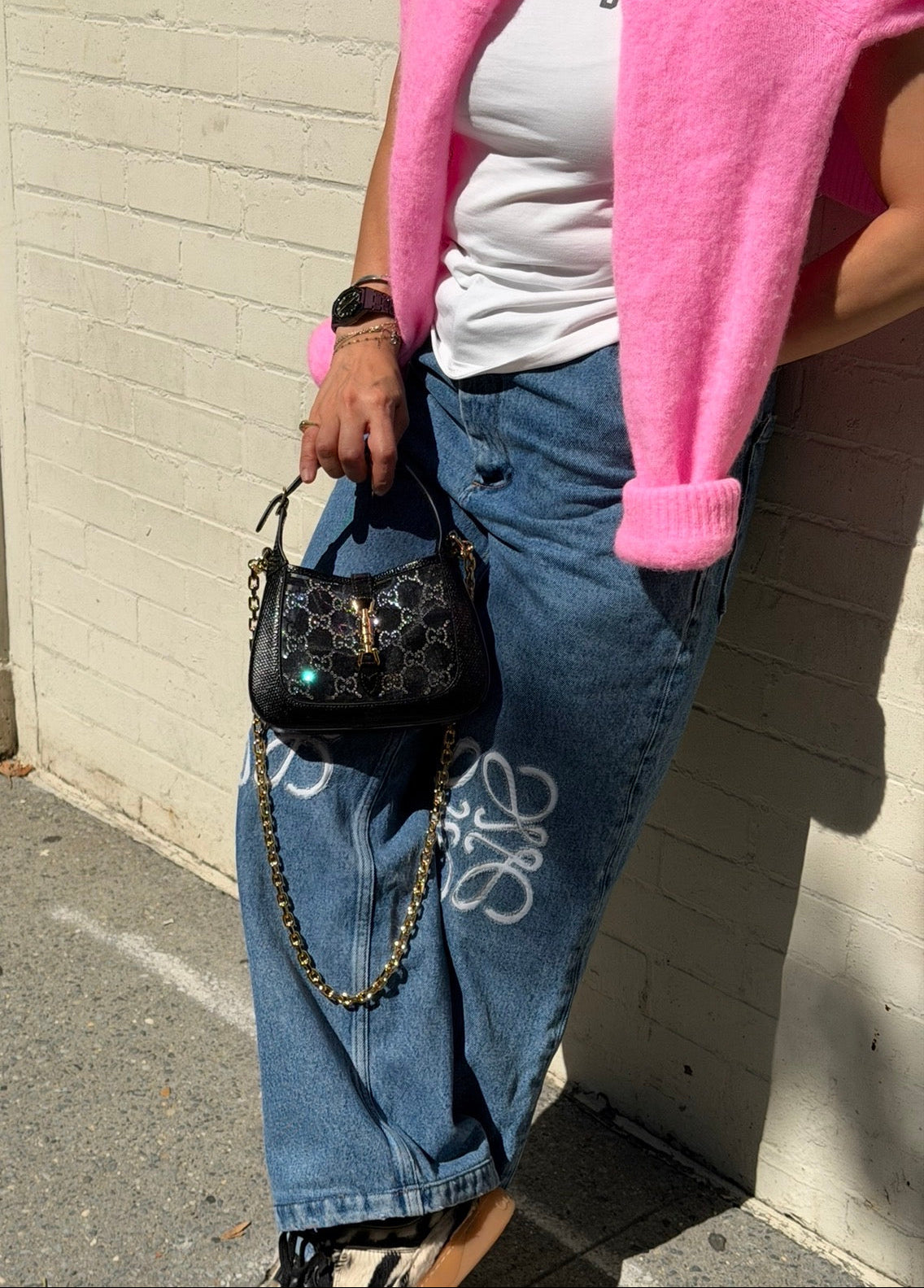 Gucci Mini Jackie Black Lizard Bag with GG Crystals