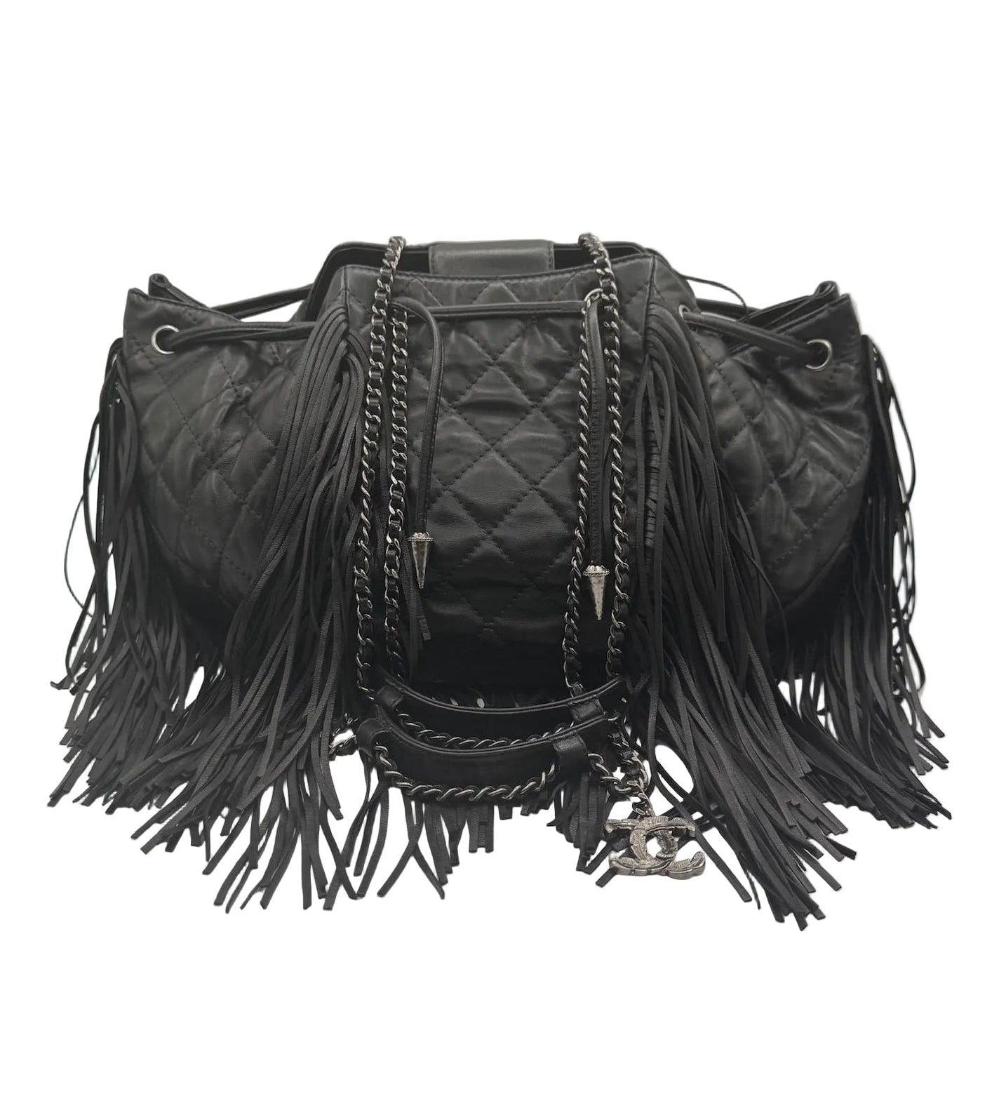 Chanel 2014 Vintage Paris Dallas Black Leather Fringe Bag