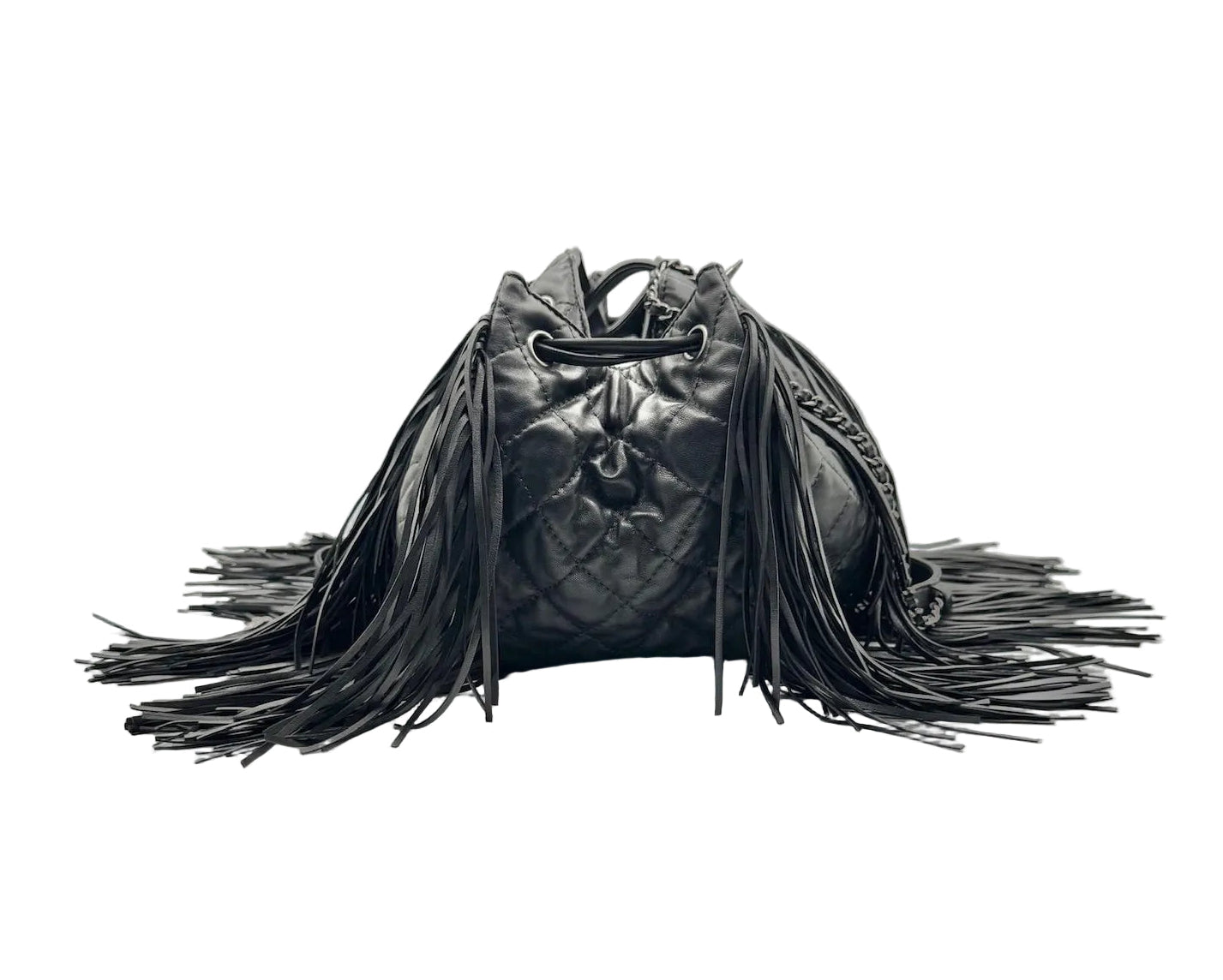 Chanel 2014 Vintage Paris Dallas Black Leather Fringe Bag