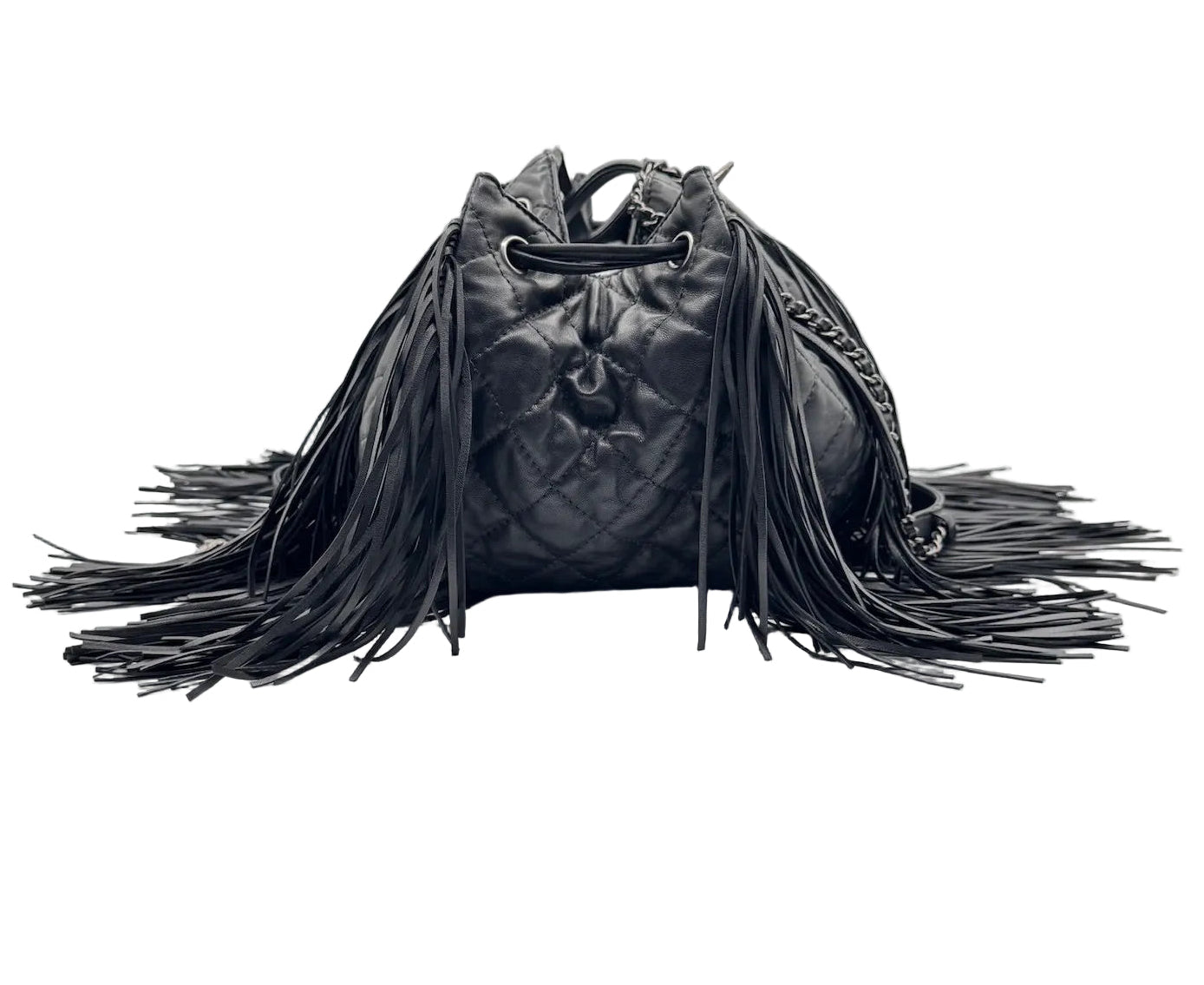 Chanel 2014 Vintage Paris Dallas Black Leather Fringe Bag