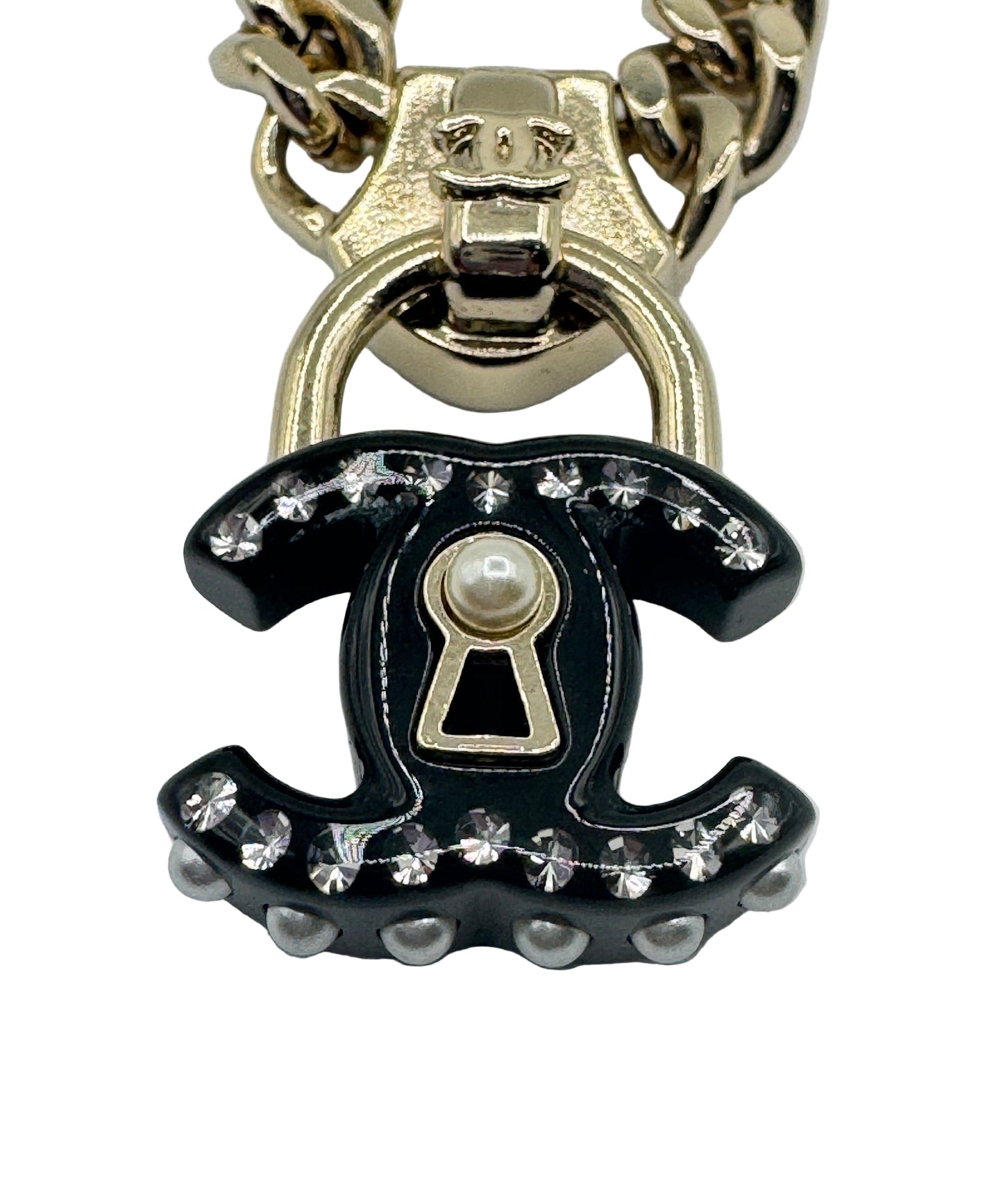 Chanel Black CC Lock Gold Necklace