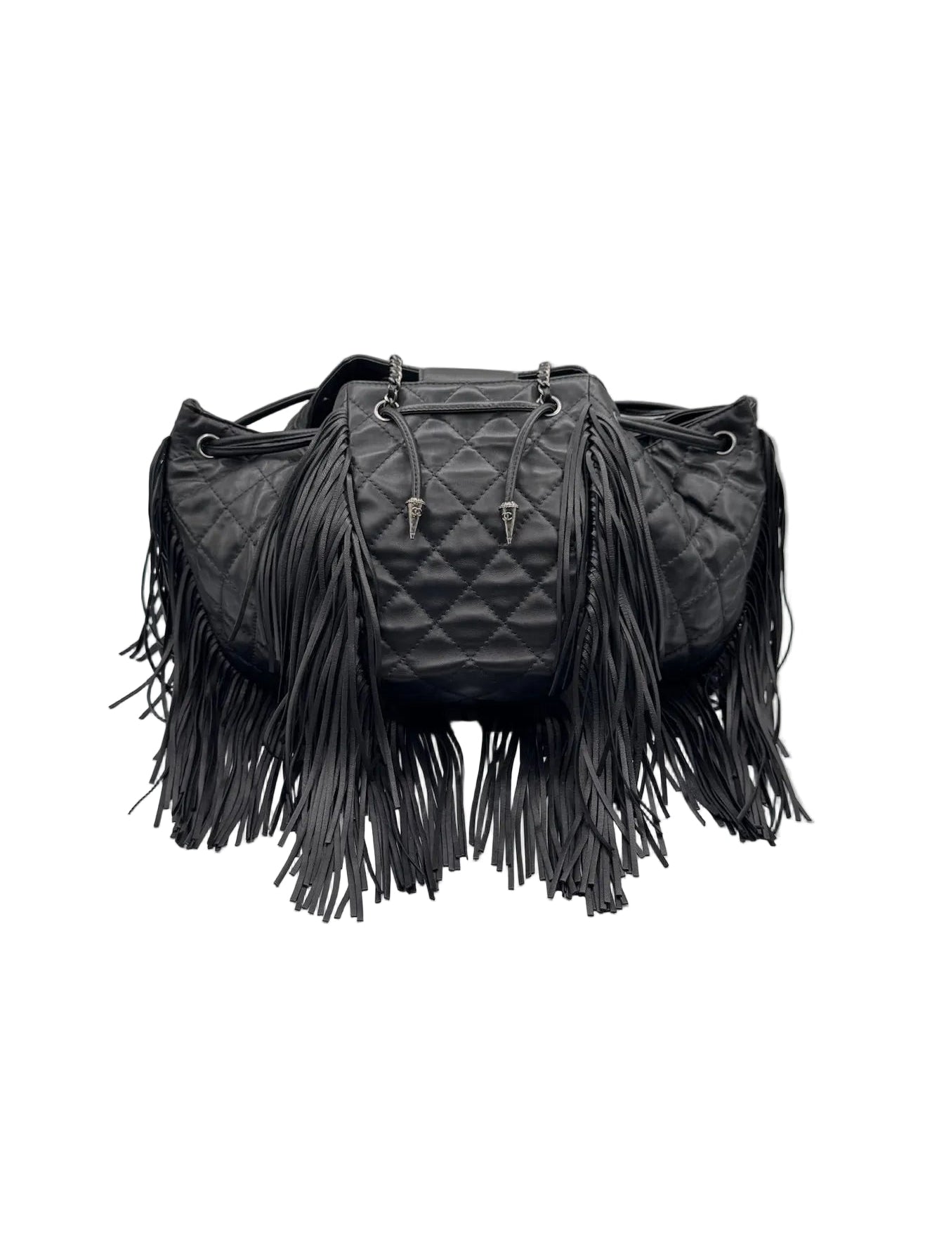 Chanel 2014 Vintage Paris Dallas Black Leather Fringe Bag