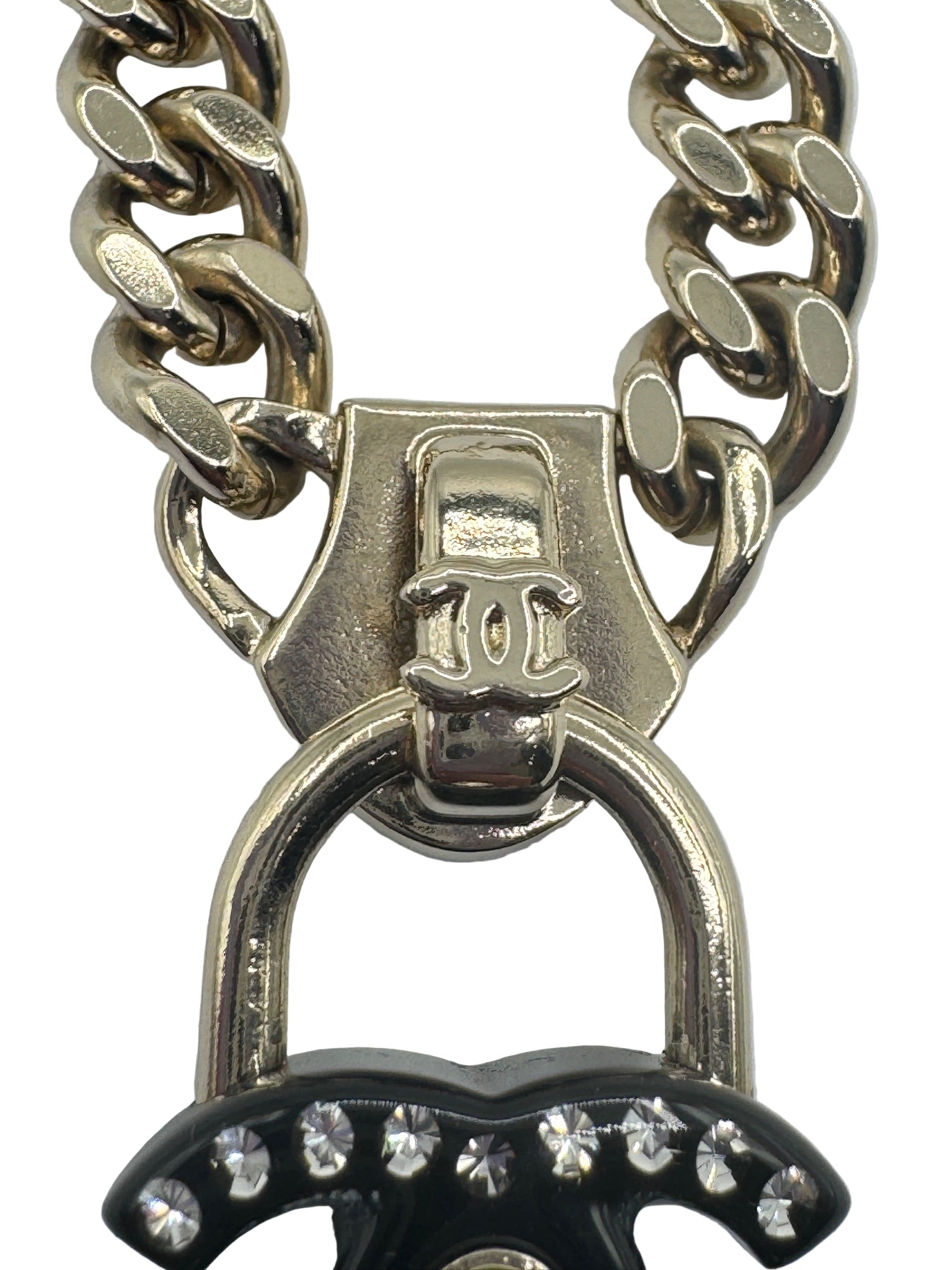Chanel Black CC Lock Gold Necklace