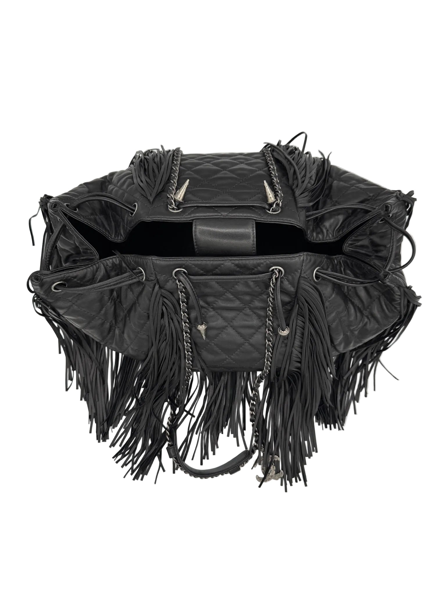 Chanel 2014 Vintage Paris Dallas Black Leather Fringe Bag