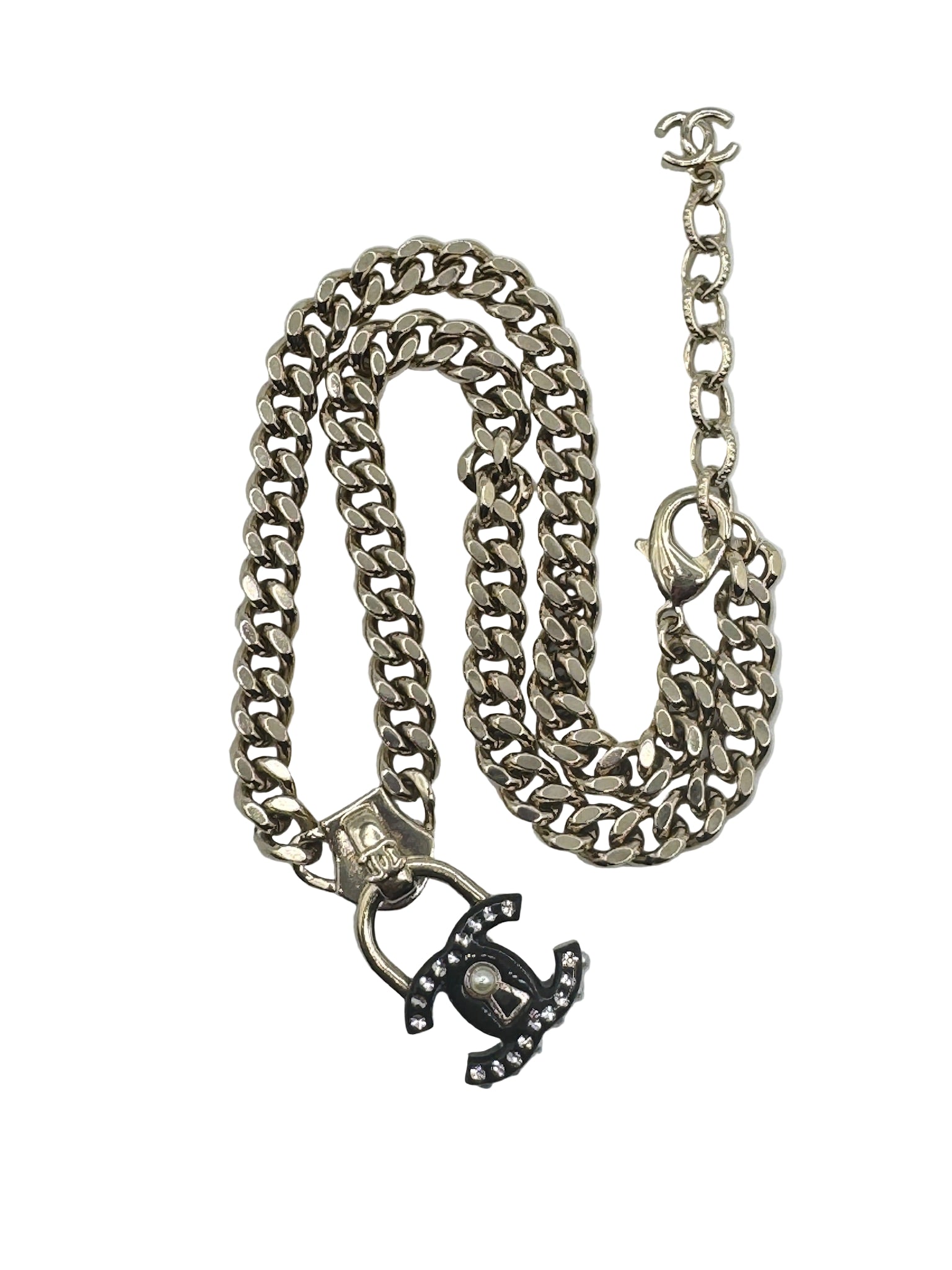 Chanel Black CC Lock Gold Necklace