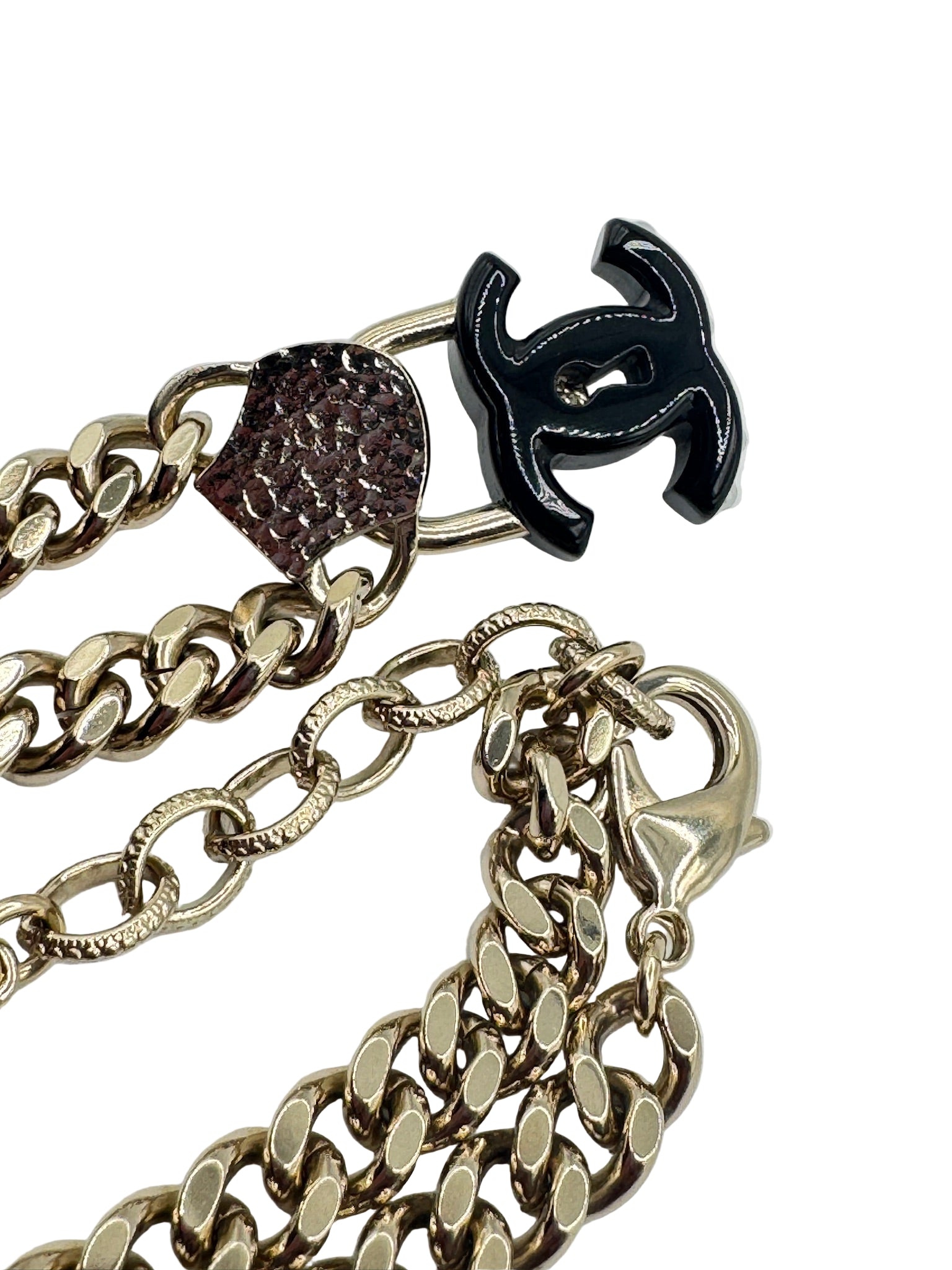 Chanel Black CC Lock Gold Necklace