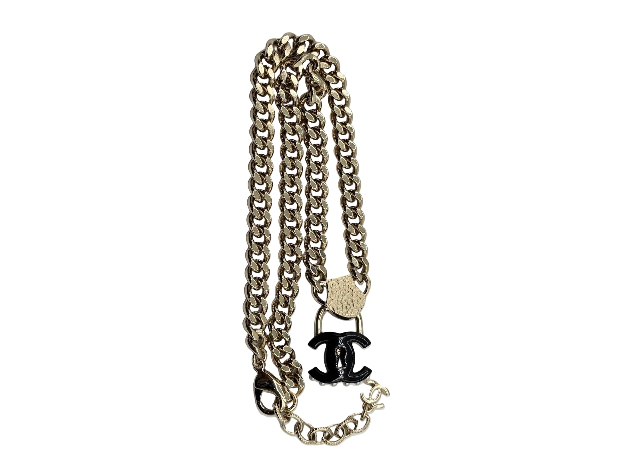 Chanel Black CC Lock Gold Necklace