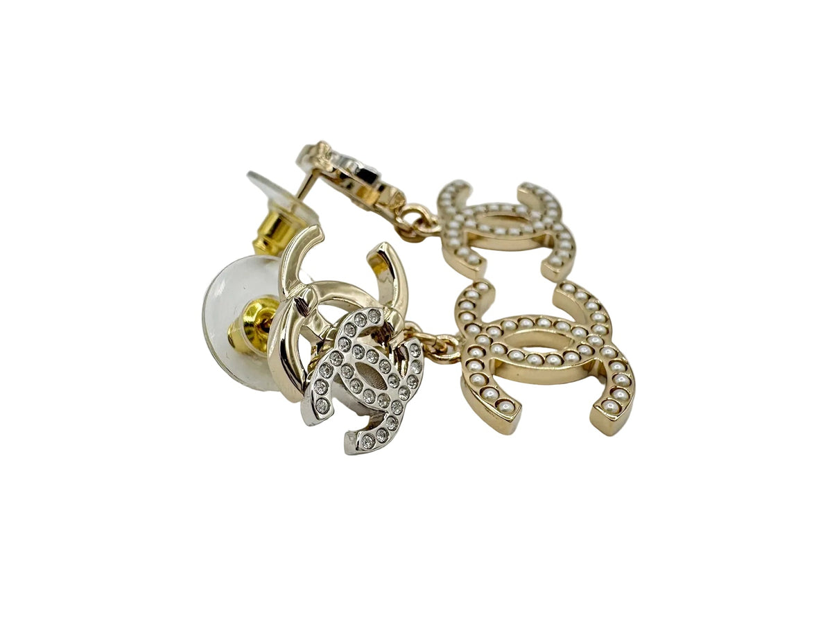 CHANEL Gold Triple CC Logo Earrings