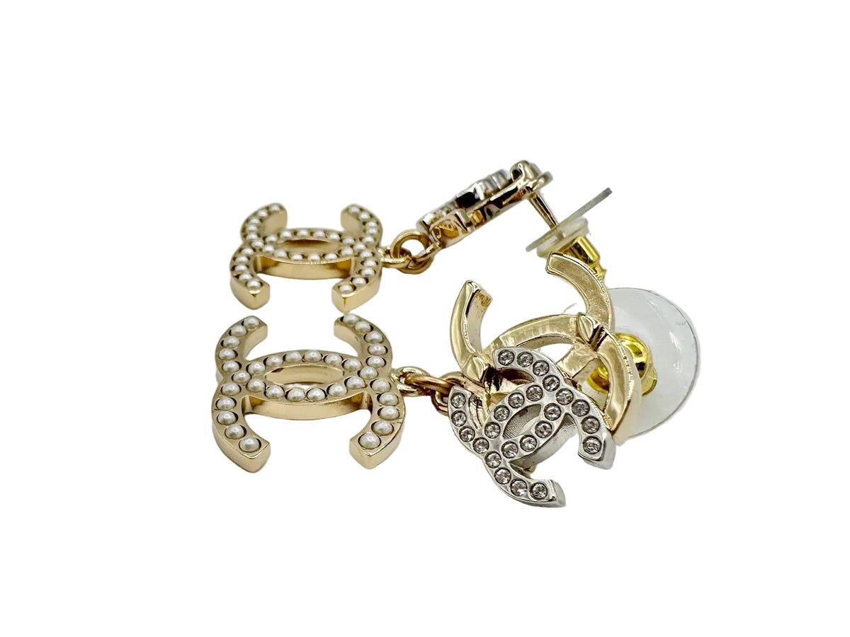 CHANEL Gold Triple CC Logo Earrings