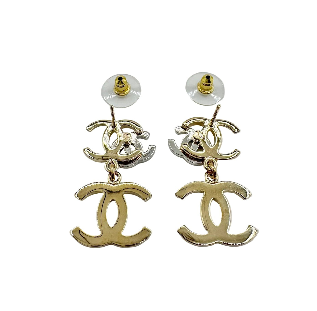 CHANEL Gold Triple CC Logo Earrings